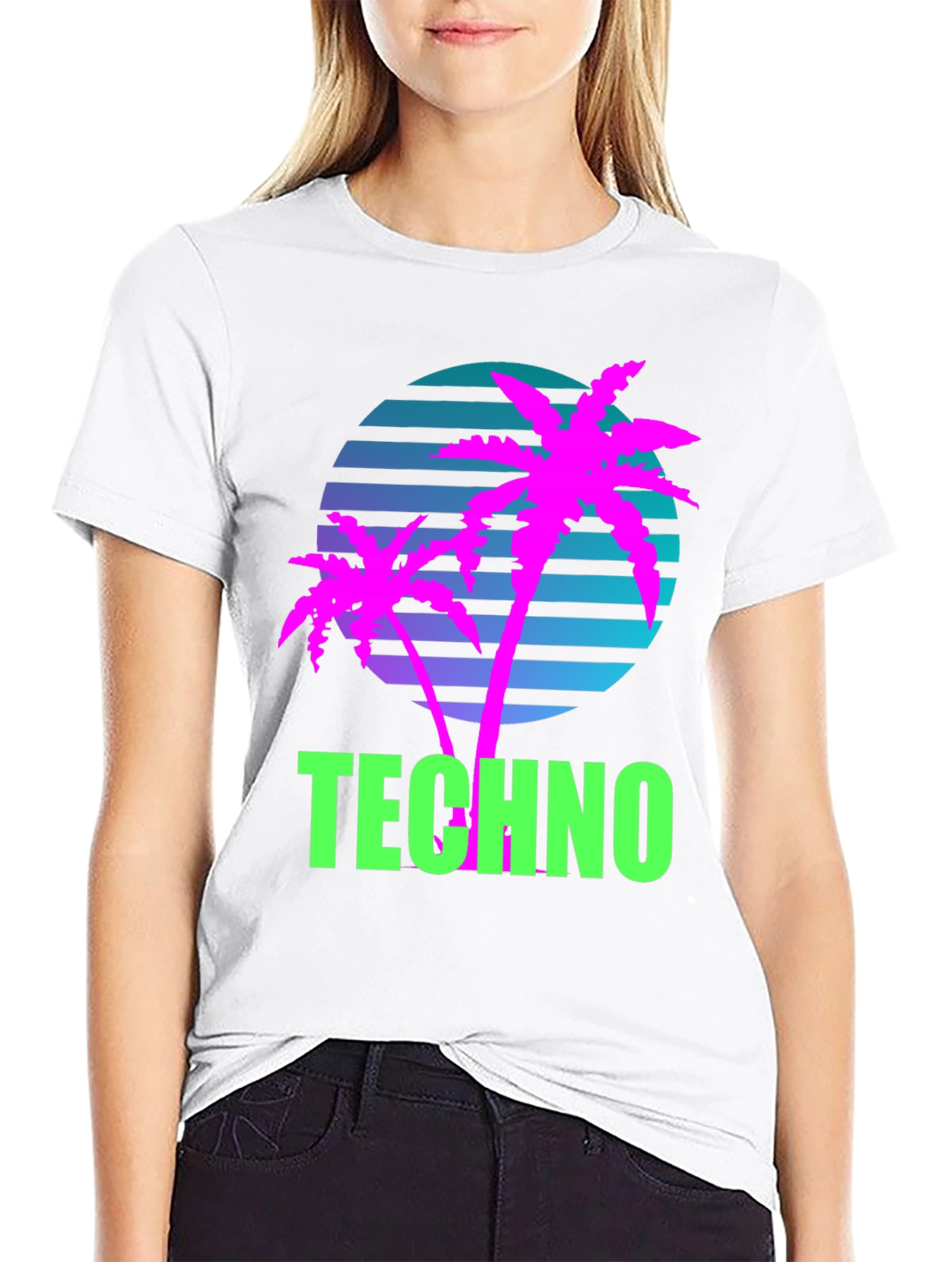 Black Retro Techno Palm T-Shirt - Vaporwave Style view 9