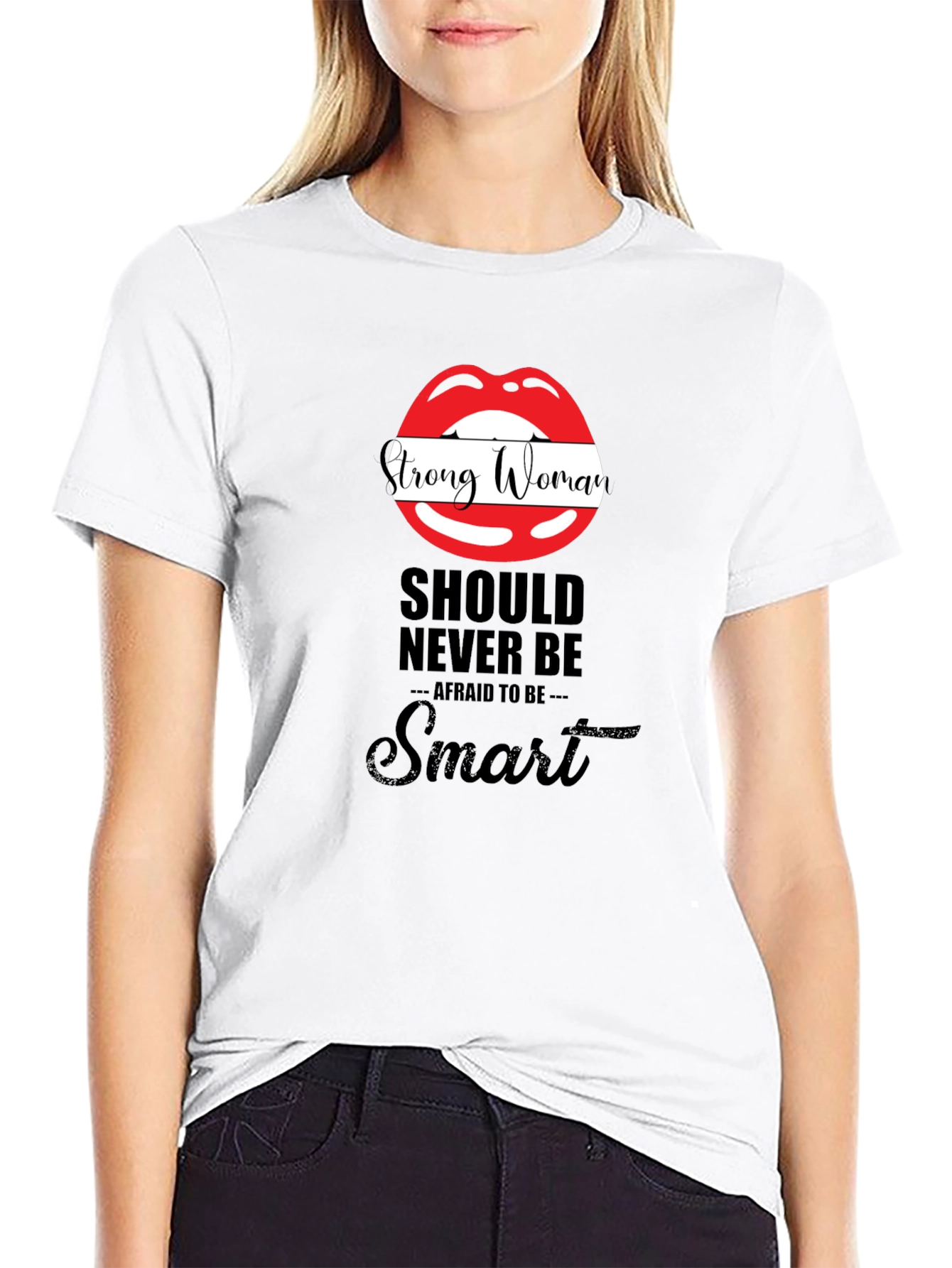 Black Strong Woman Lips Graphic Black T-Shirt view 9