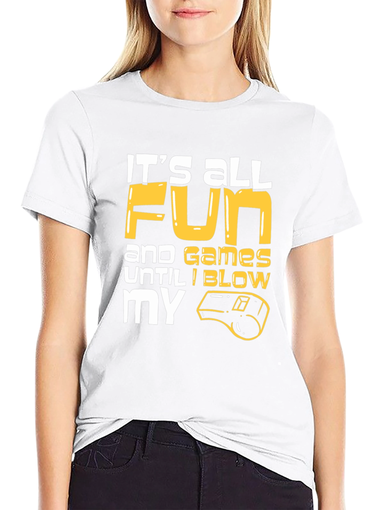 Black Funny Referee T-Shirt: It's All Fun and Games Until I Blow My Whistle view 9