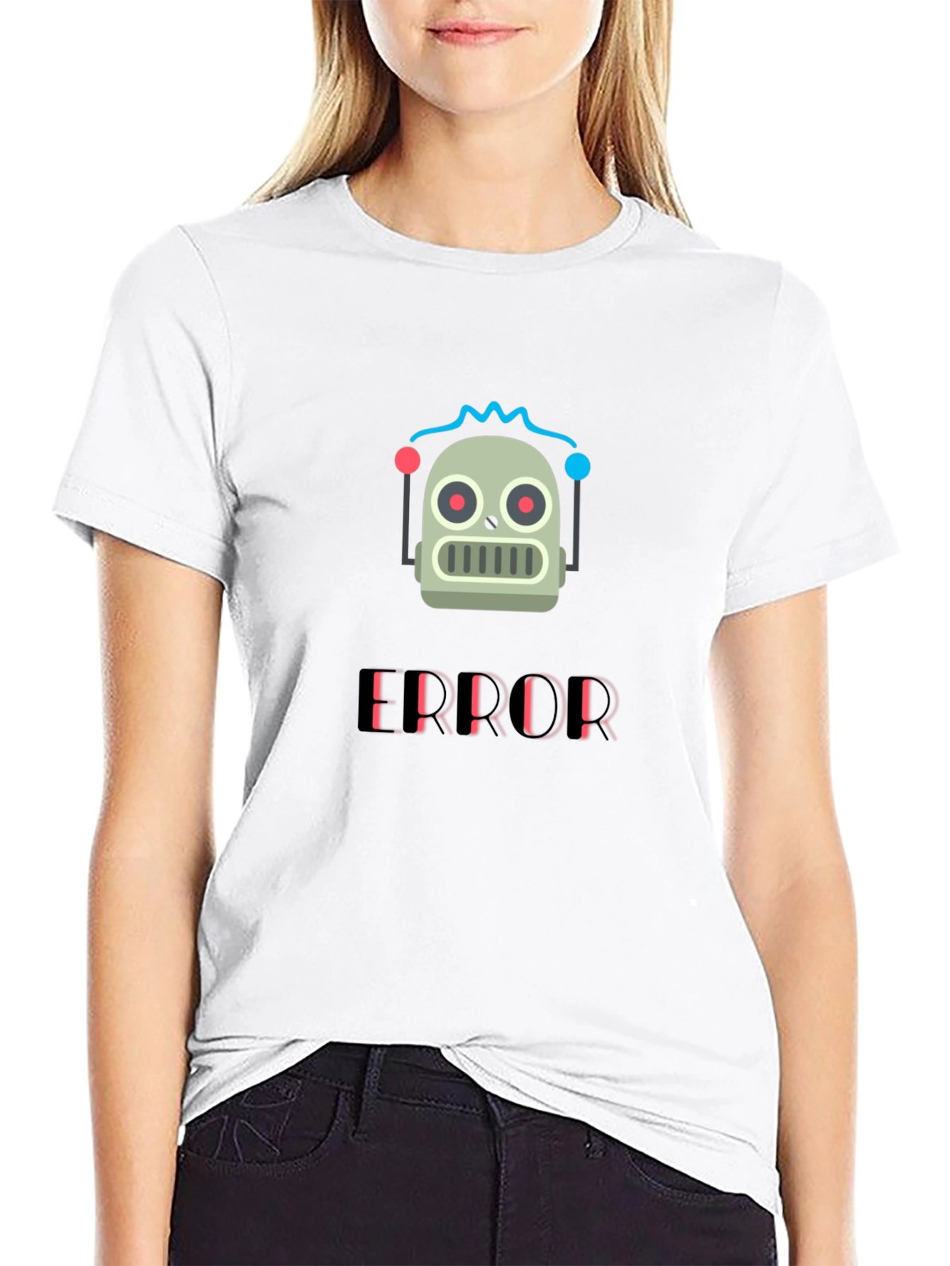 Black Error Robot Graphic T-Shirt - Black Cotton Tee view 9