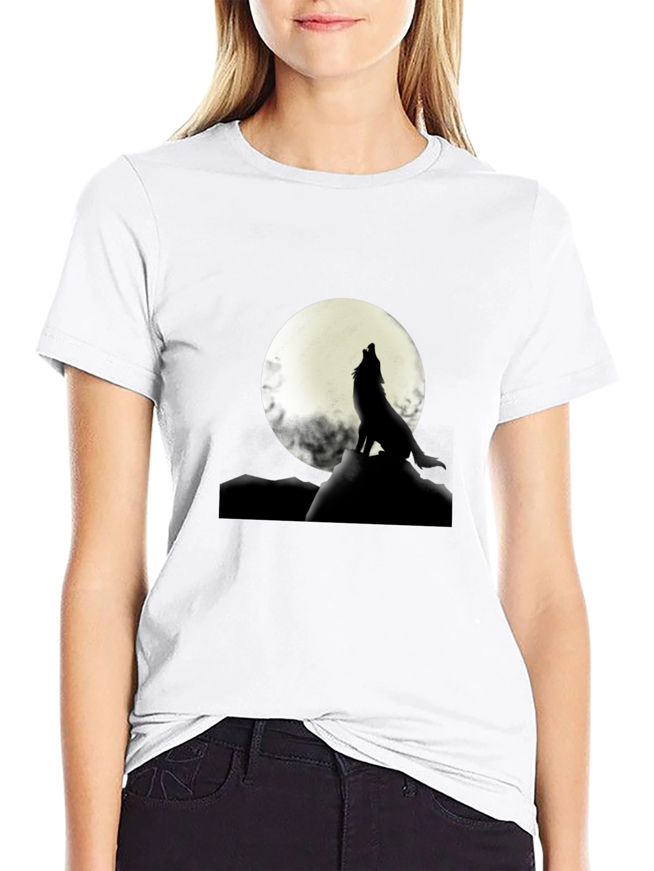 Black Wolf Howling at Moon Graphic T-Shirt view 9