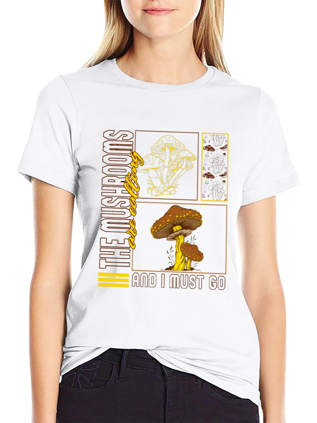 Black Mushroom Calling Graphic T-Shirt - Nature Lover Tee view 9