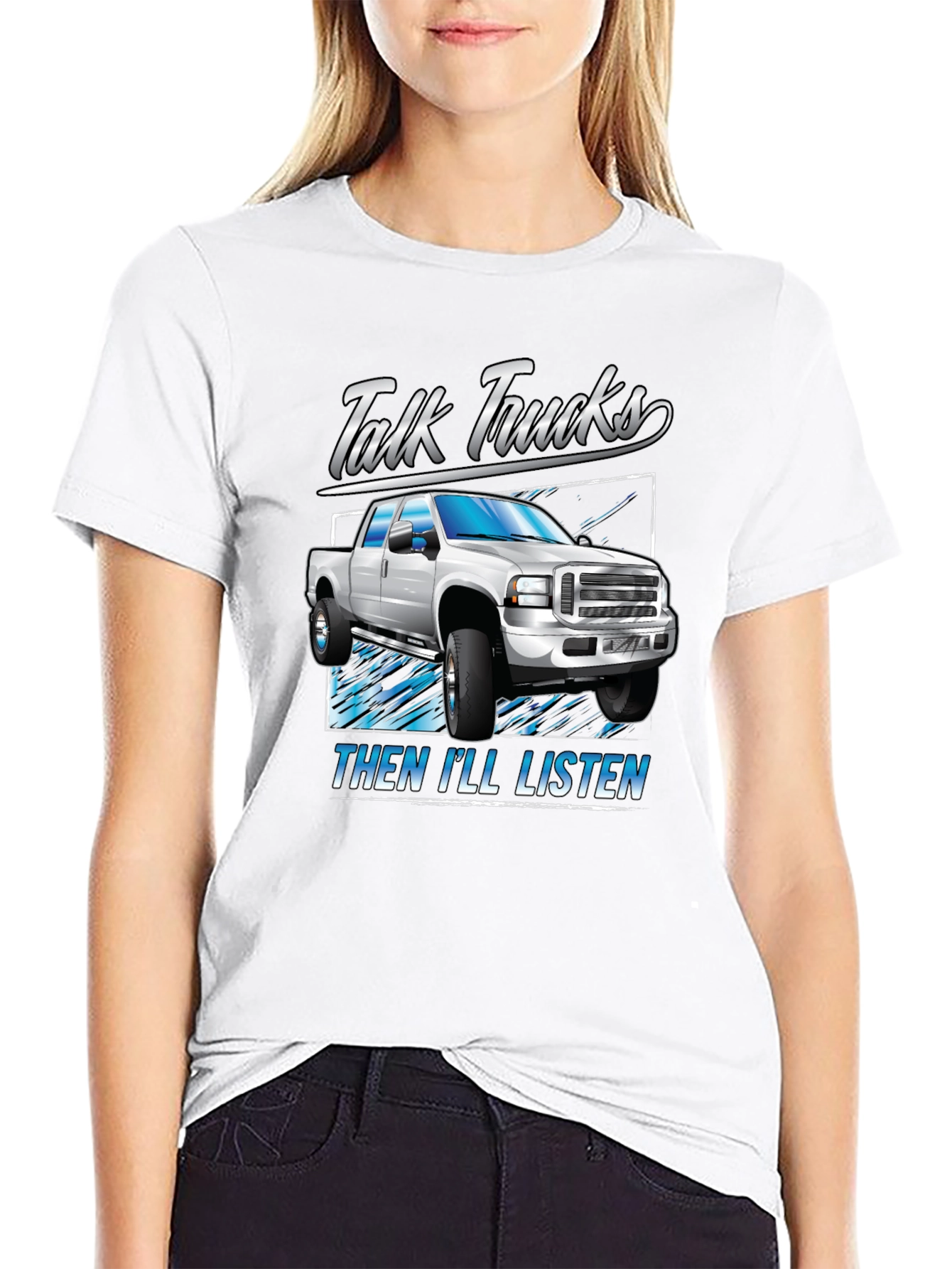 Black Talk Trucks Then I'll Listen T-Shirt view 9