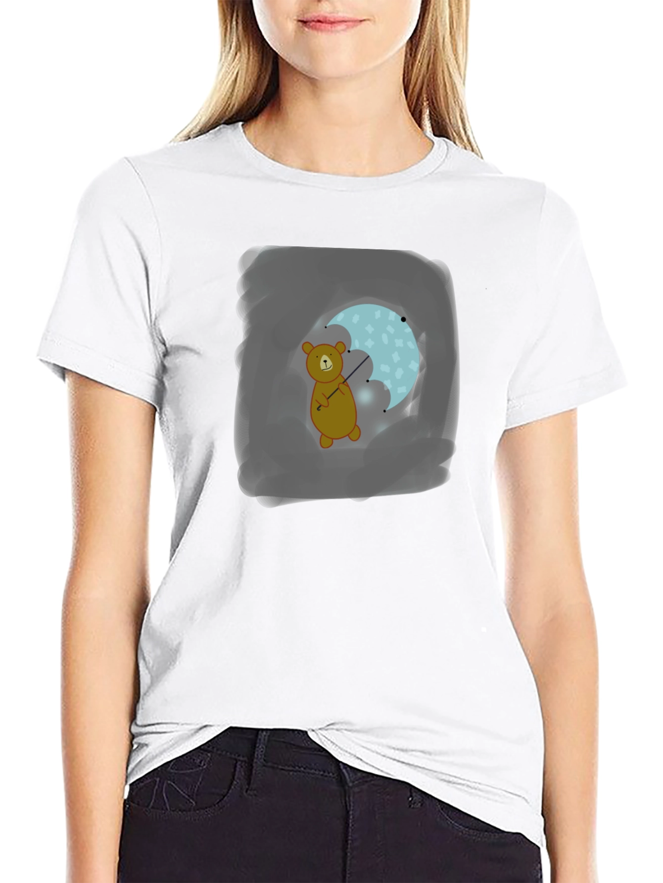 Black Bear with Umbrella Black T-Shirt view 9