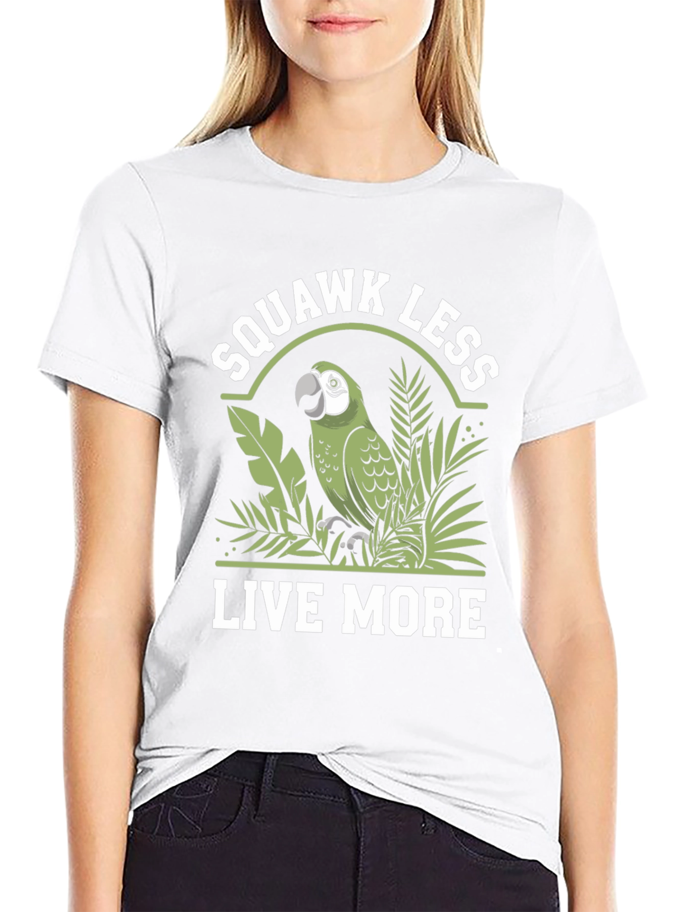 Black Squawk Less Live More Parrot T-Shirt view 9