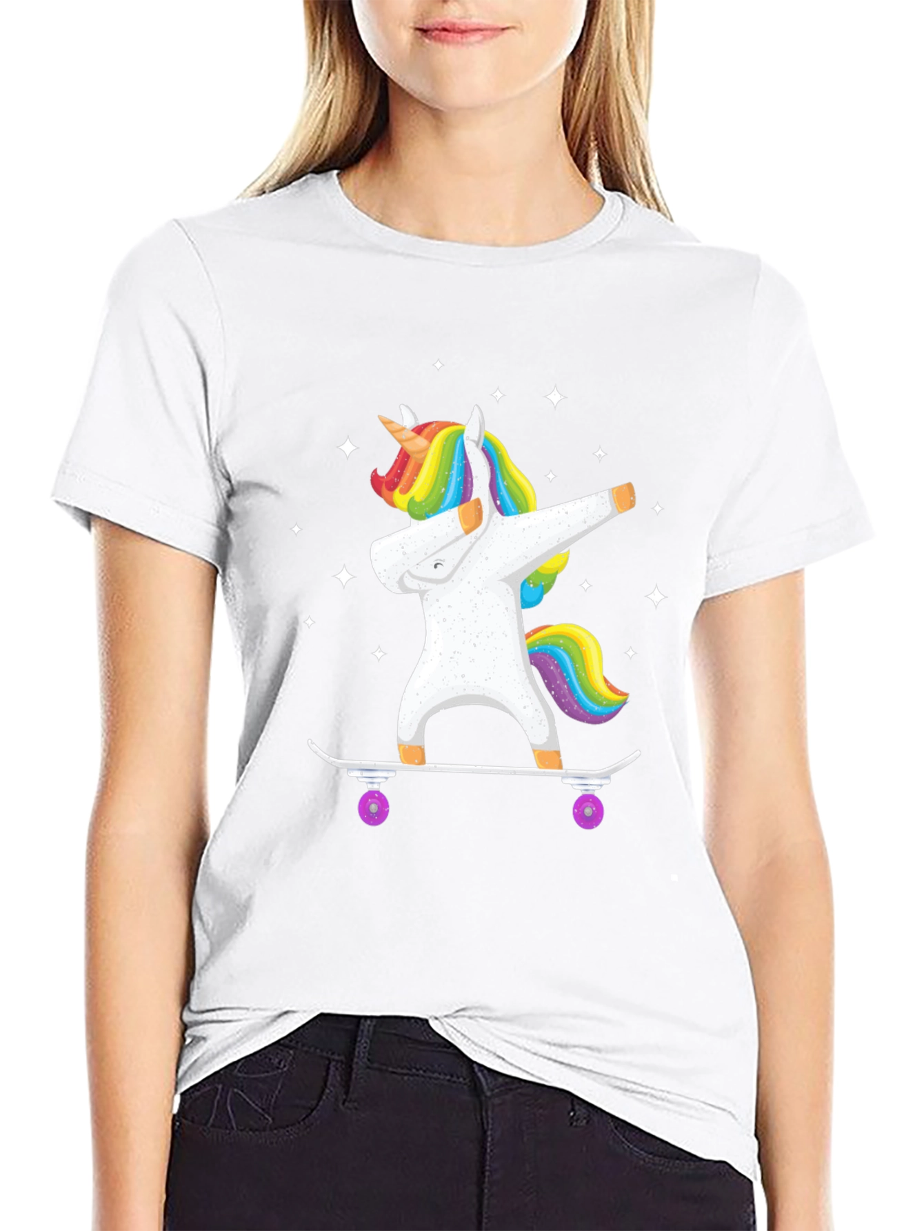 Black Dabbing Unicorn Skateboard T-Shirt - Black view 9