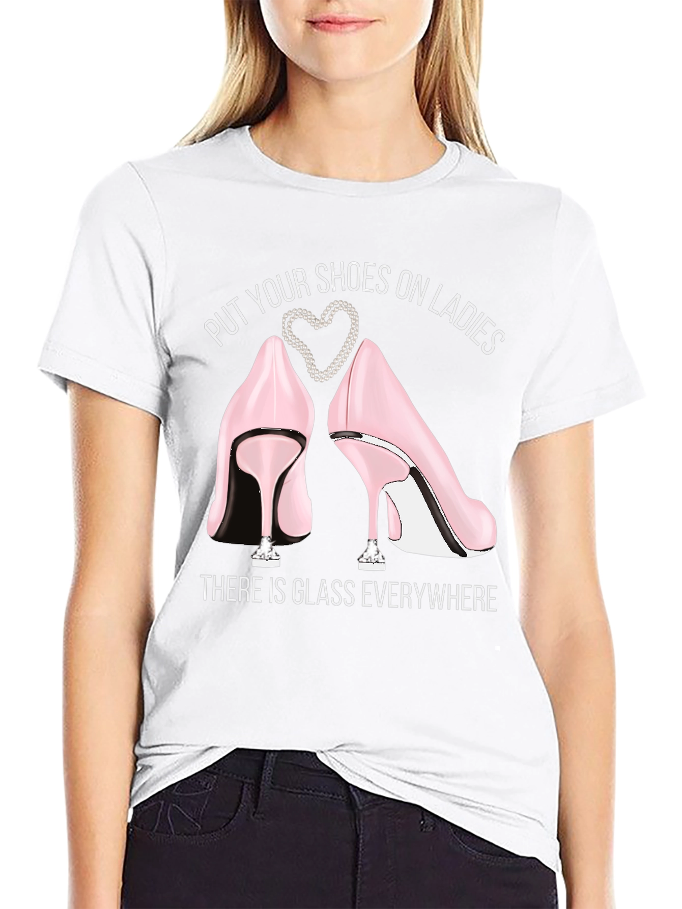 Black Put Your Shoes On Ladies Graphic Tee view 9