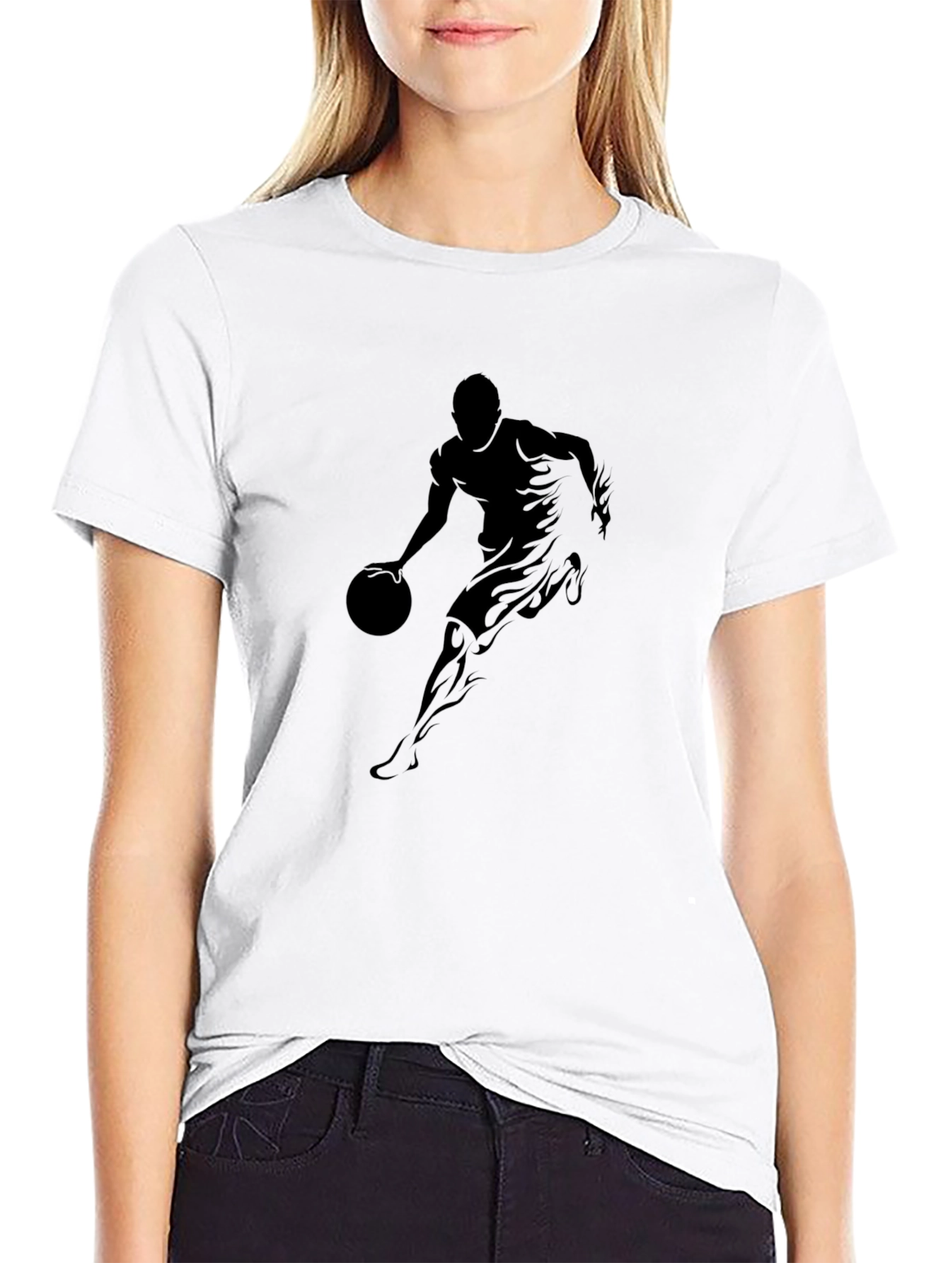 Black Basketball Player Graphic Tee - Black Cotton T-Shirt view 9