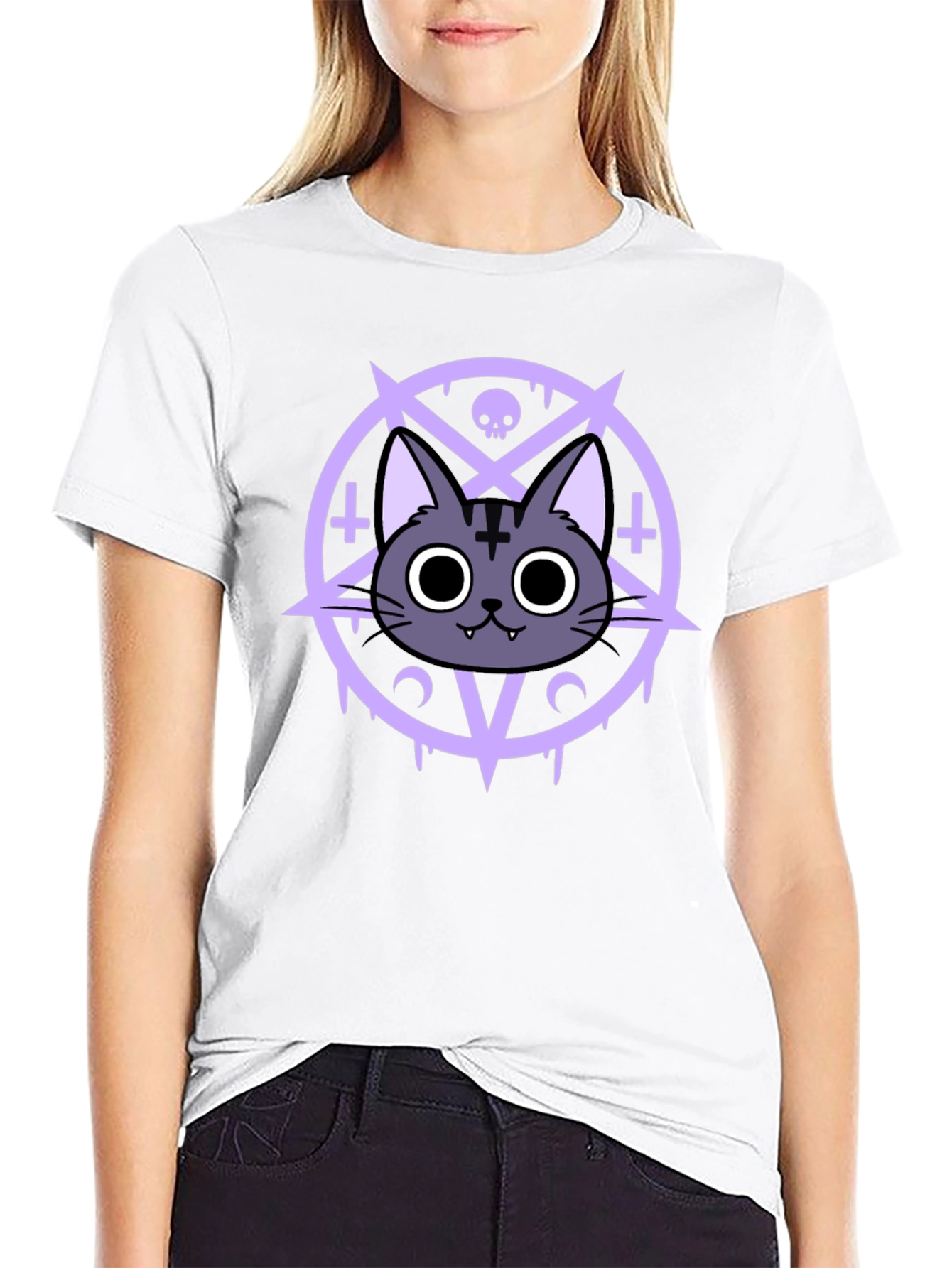 Black Gothic Cat T-Shirt - Occult Pentagram Design view 9