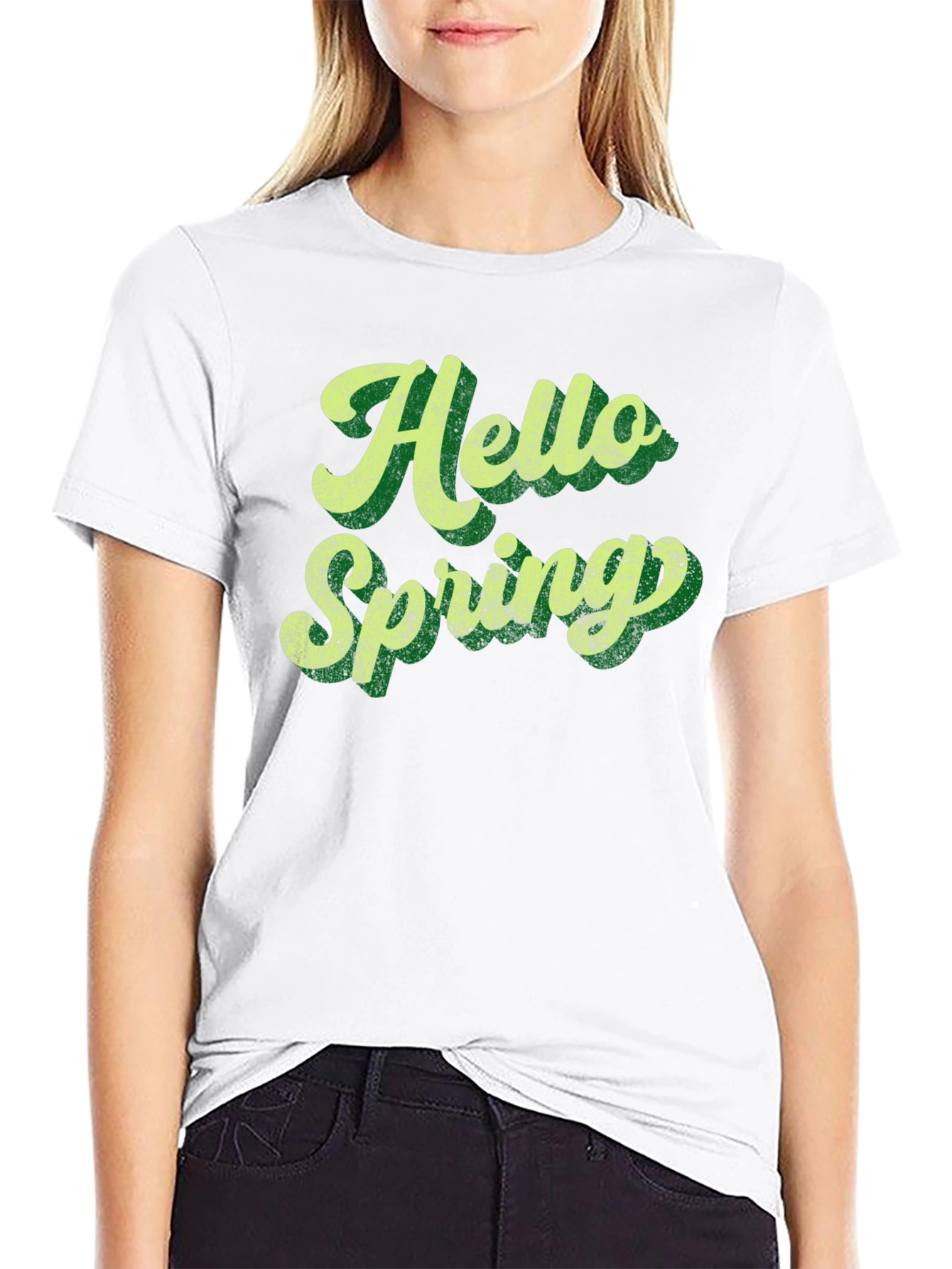 Black Hello Spring Graphic Tee - Unisex Black T-Shirt view 9