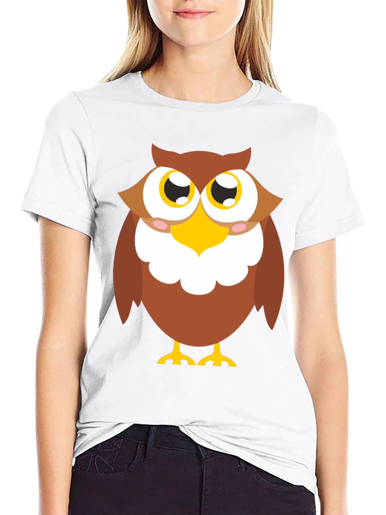 Black Cartoon Owl Graphic T-Shirt - Black Cotton Tee view 9