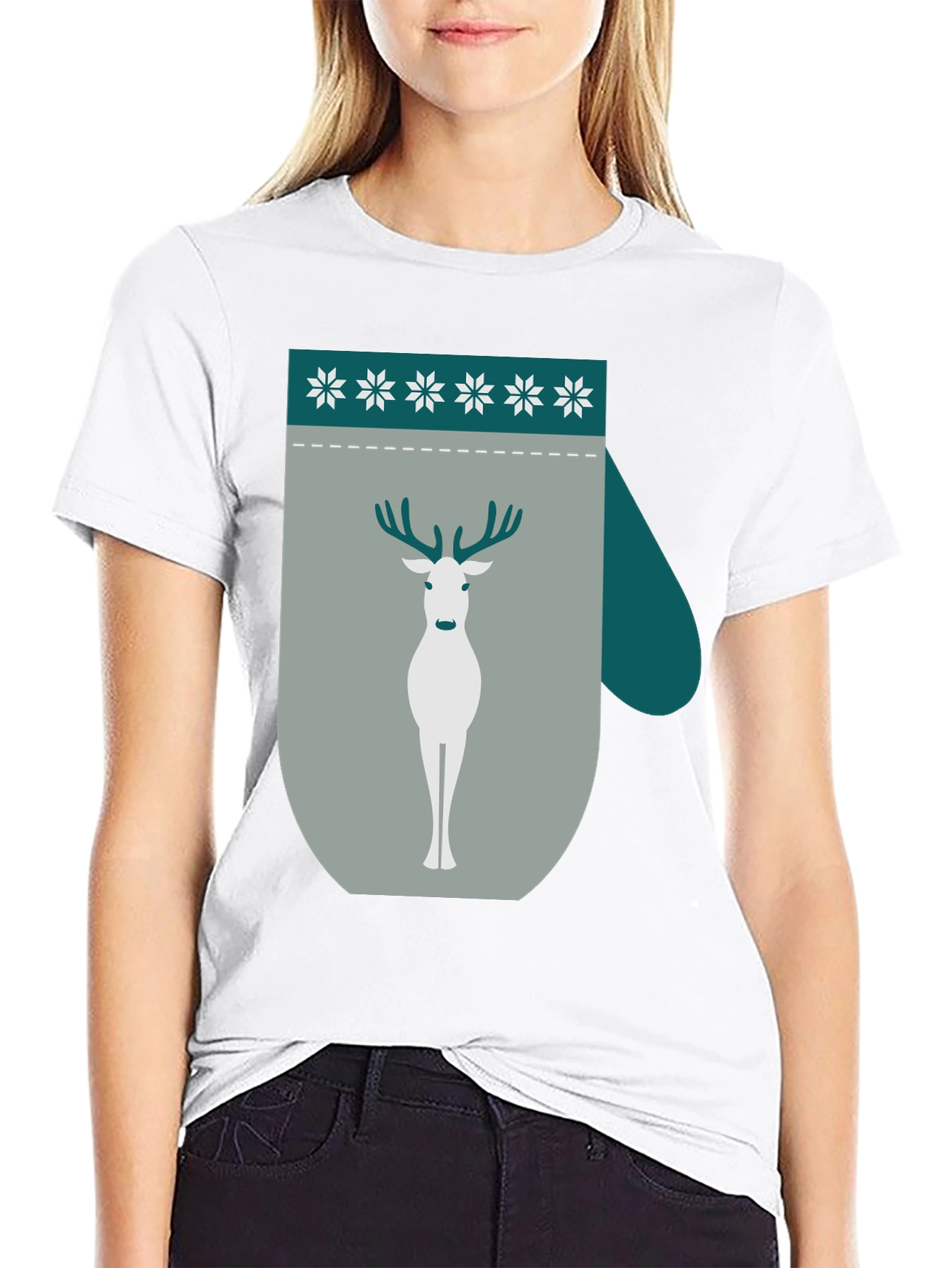Black Holiday Deer Mitten Graphic Tee view 9