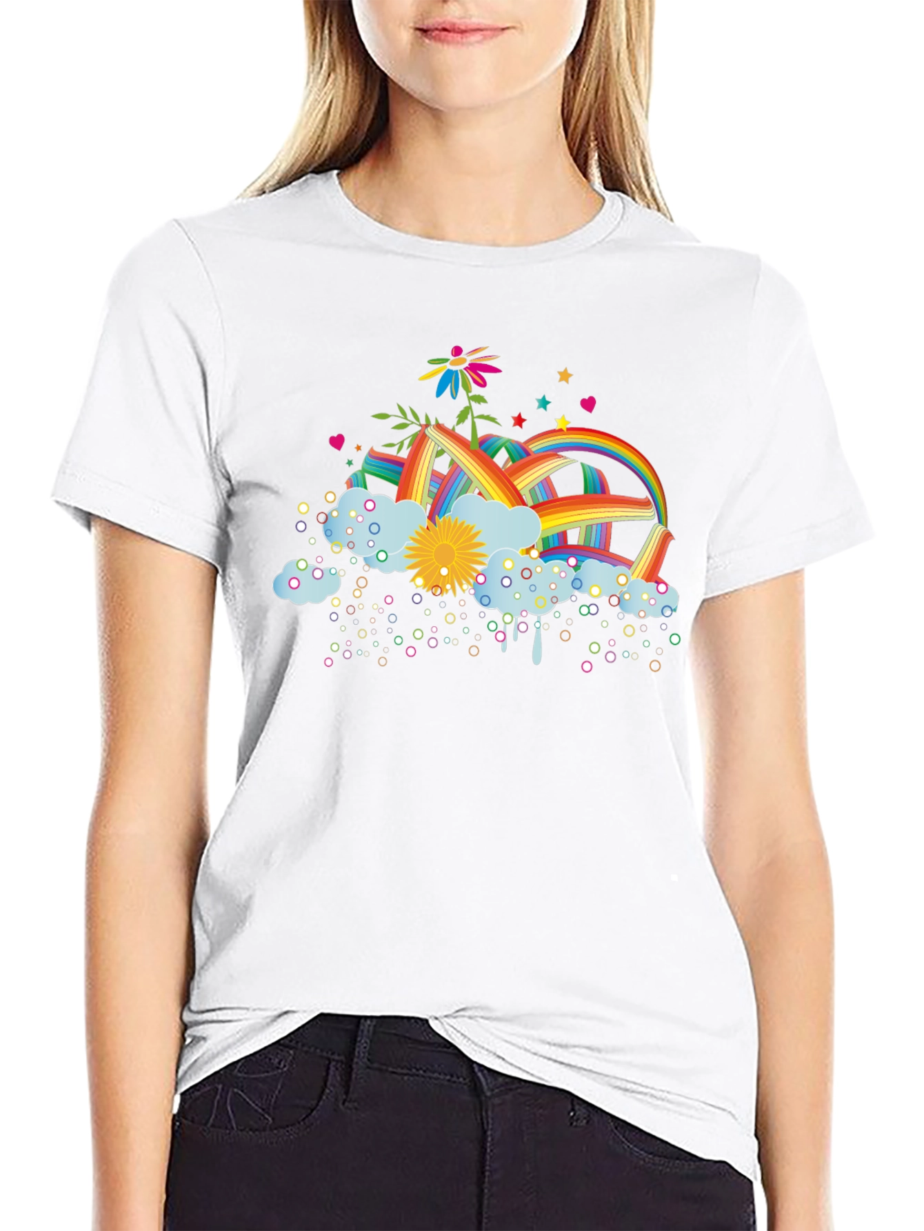Black Rainbow Flower Graphic Tee - Unisex Black T-Shirt view 9