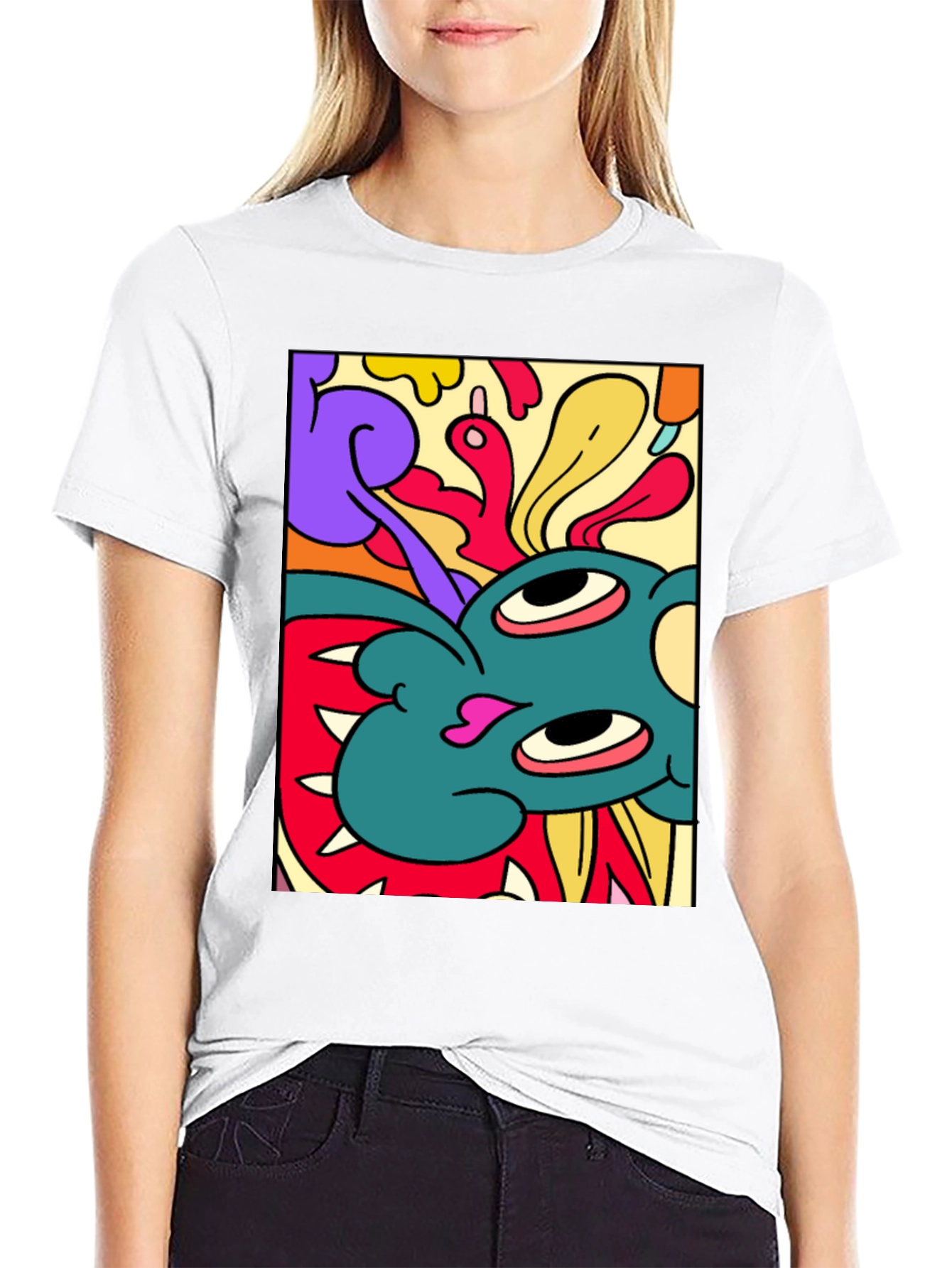 Black Abstract Graphic Print Black T-Shirt view 9