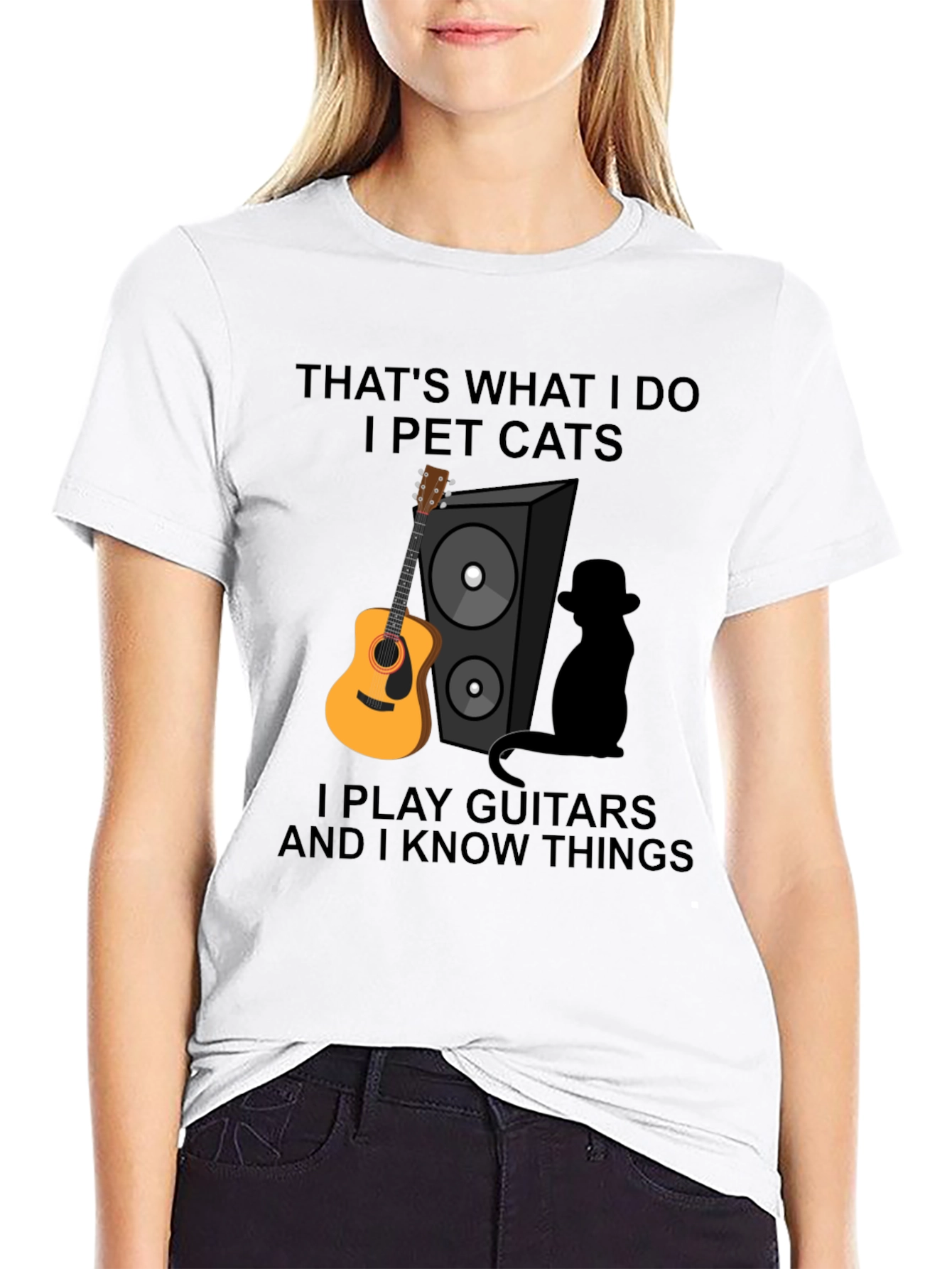 Black That's What I Do Funny Cat & Guitar T-Shirt view 9