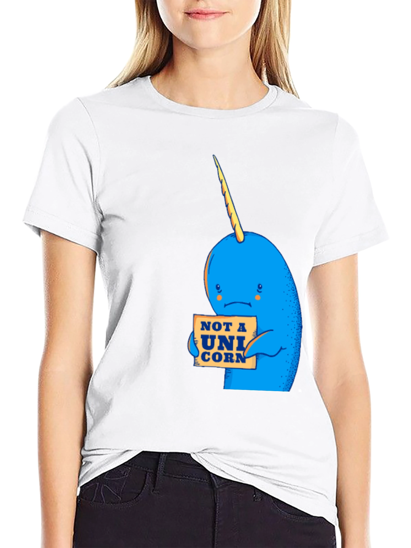 Black Narwhal 'Not A Unicorn' Graphic T-Shirt - Black Cotton Tee view 9