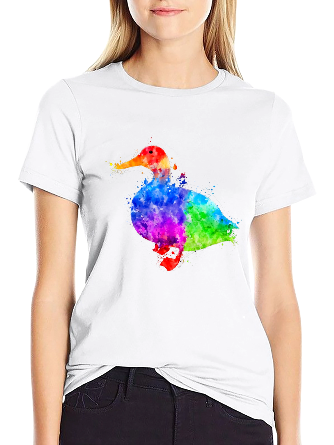 Black Watercolor Duck Graphic T-Shirt view 9
