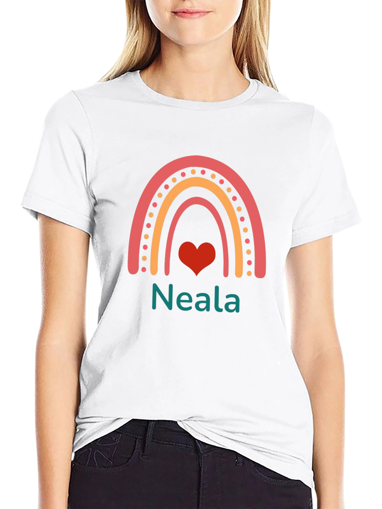 Black Neala Rainbow Heart Personalized T-Shirt view 9