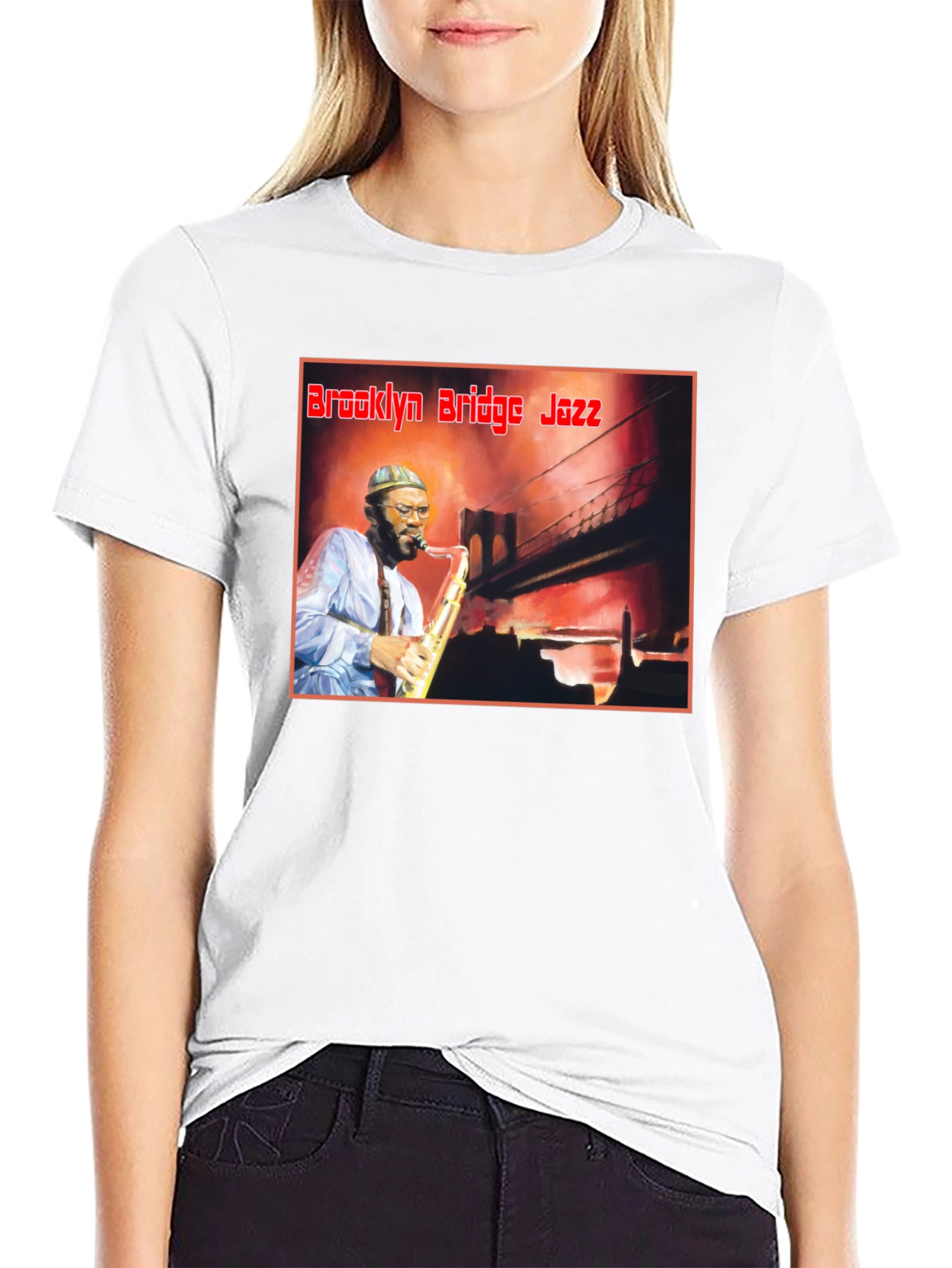 Black Brooklyn Bridge Jazz T-Shirt - Men's Black Tee view 9