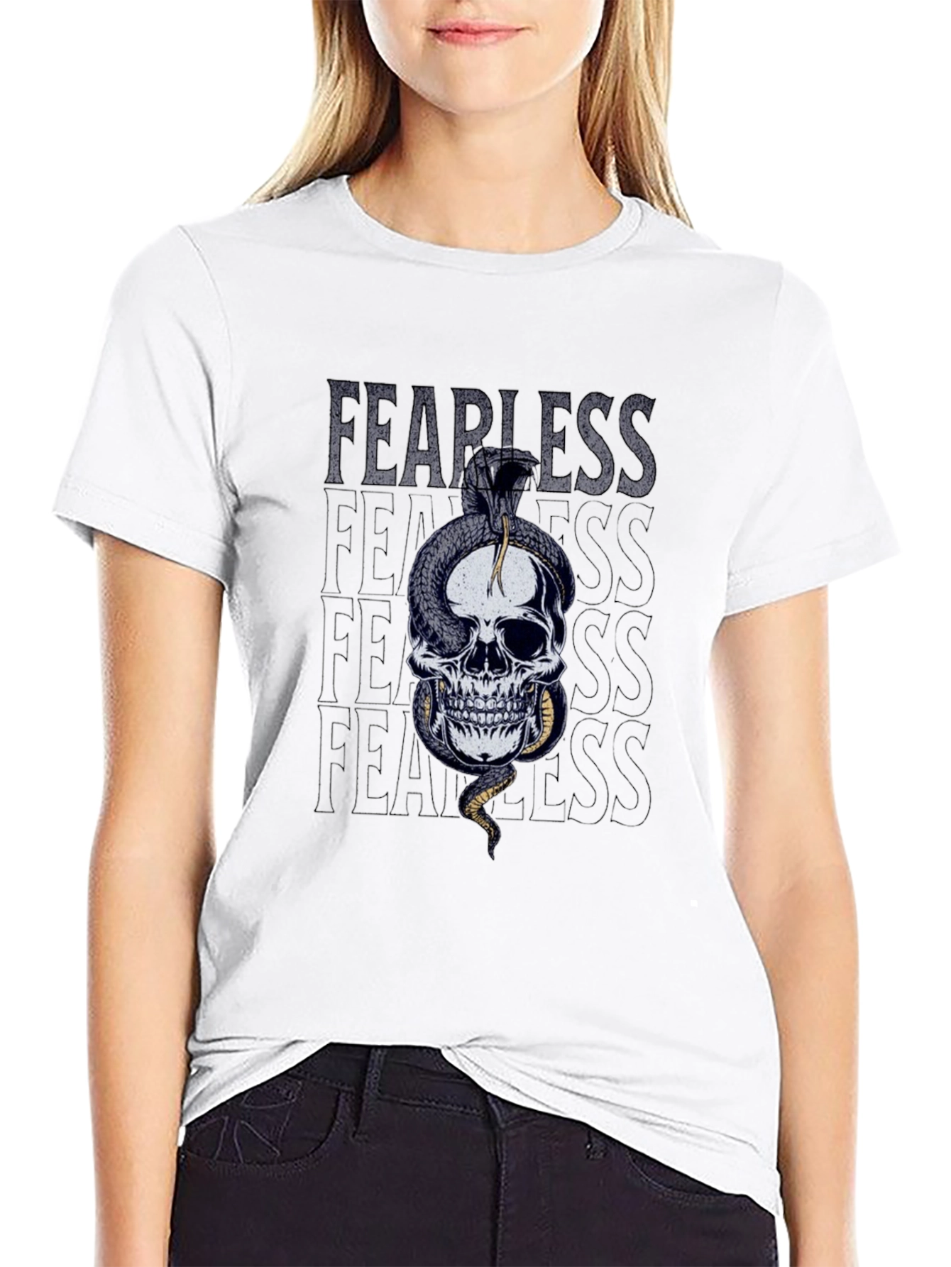 Black Fearless Skull Snake Graphic T-Shirt view 9