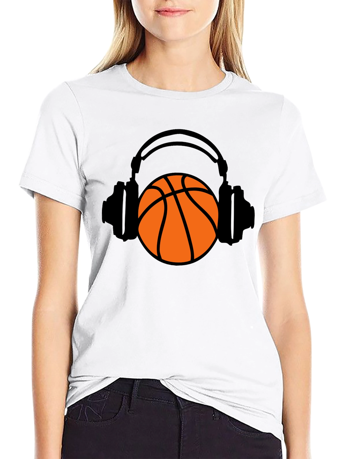 Black Basketball Headphones Graphic T-Shirt view 9