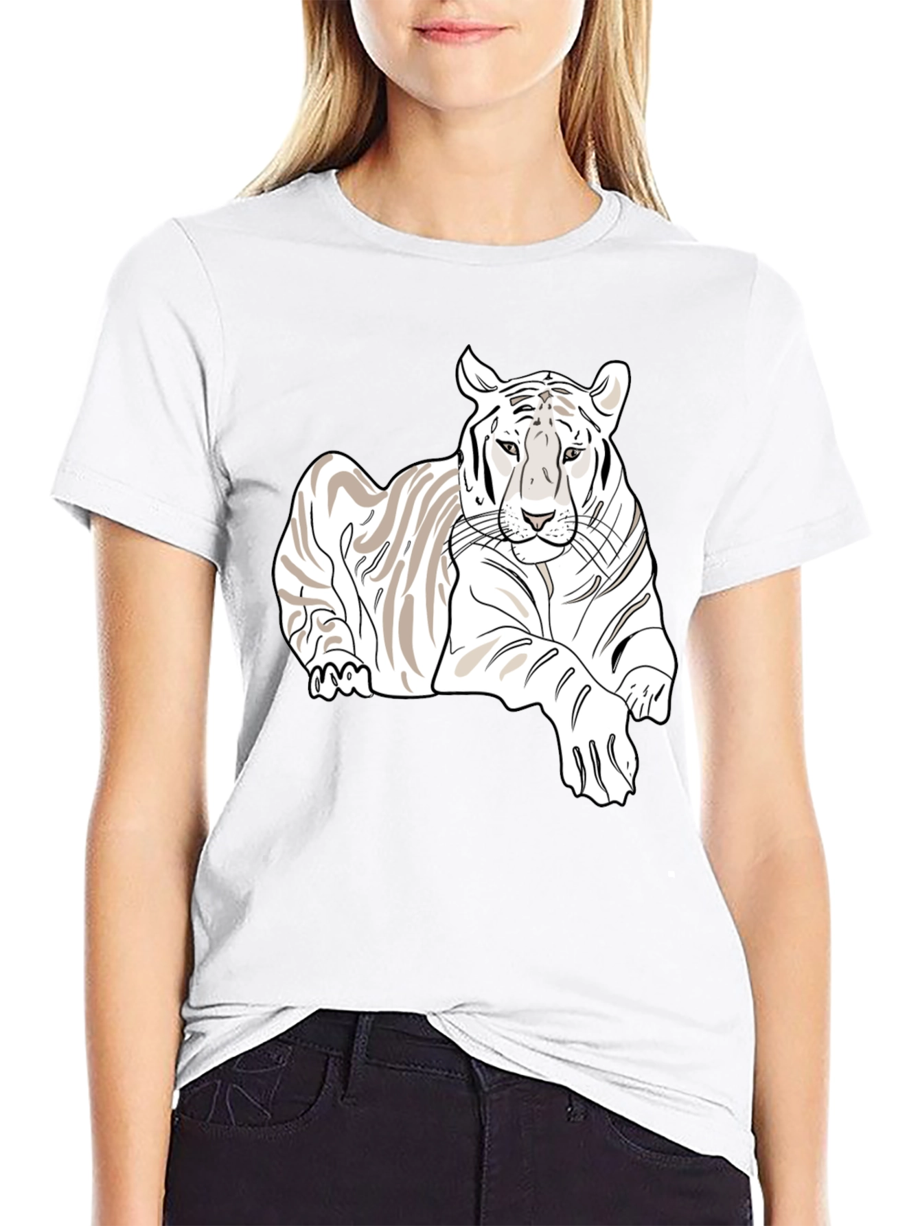 Black White Tiger Graphic Tee - Stylish Men's Black T-Shirt view 9