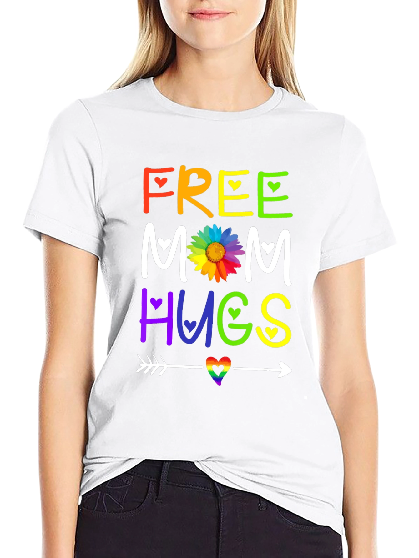 Black Free Mom Hugs T-Shirt - Rainbow Pride view 9