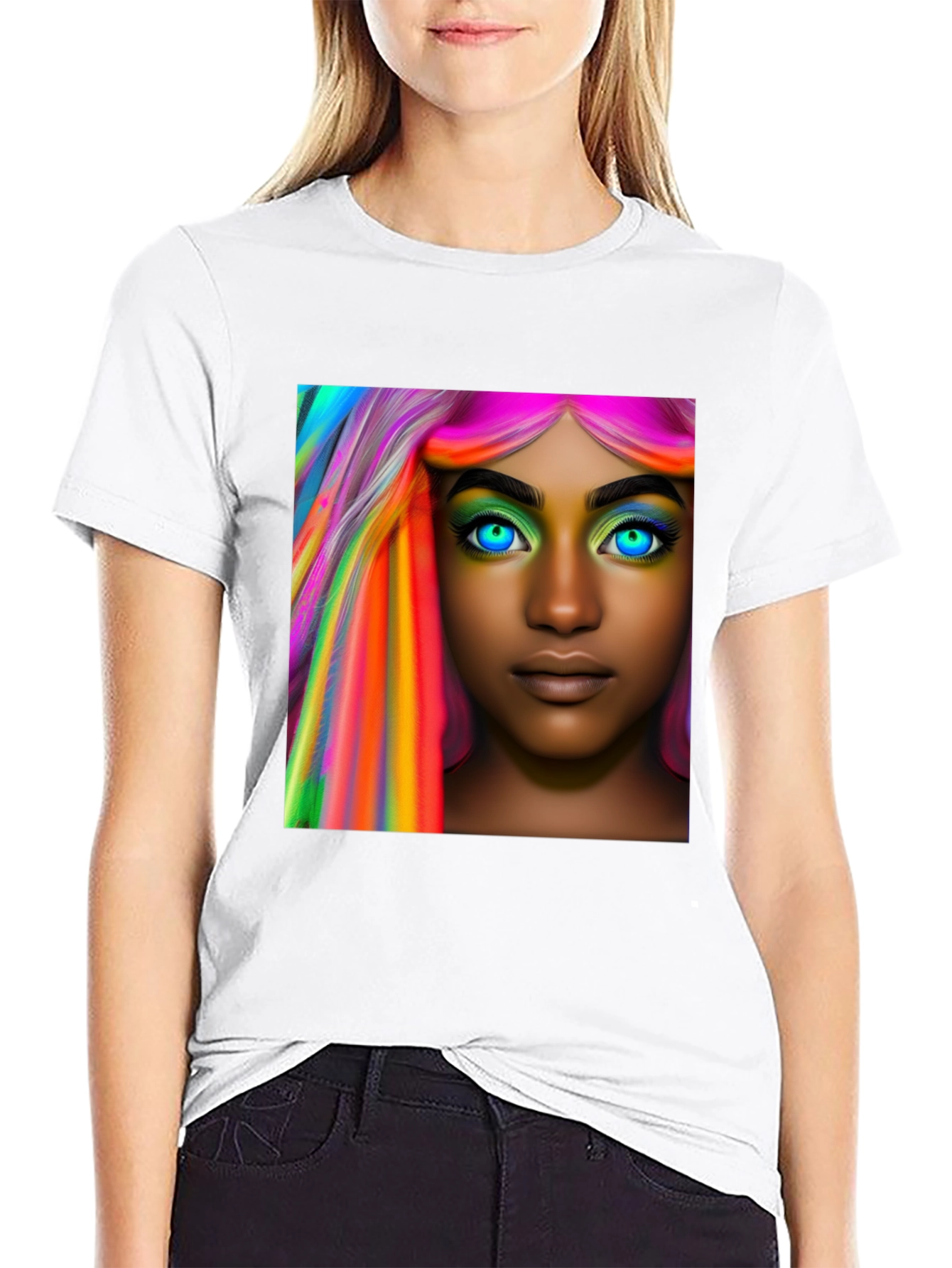 Black Vibrant Hair Portrait T-Shirt - Artistic Style view 9