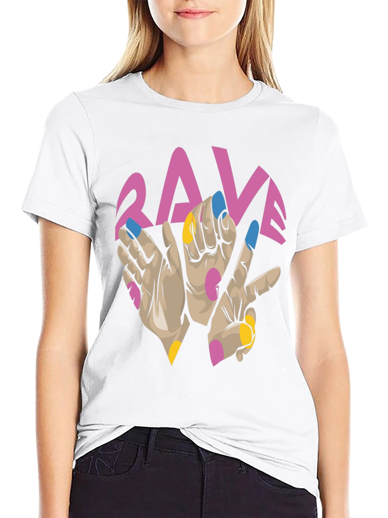 Black Rave Hand Graphic Black T-Shirt view 9