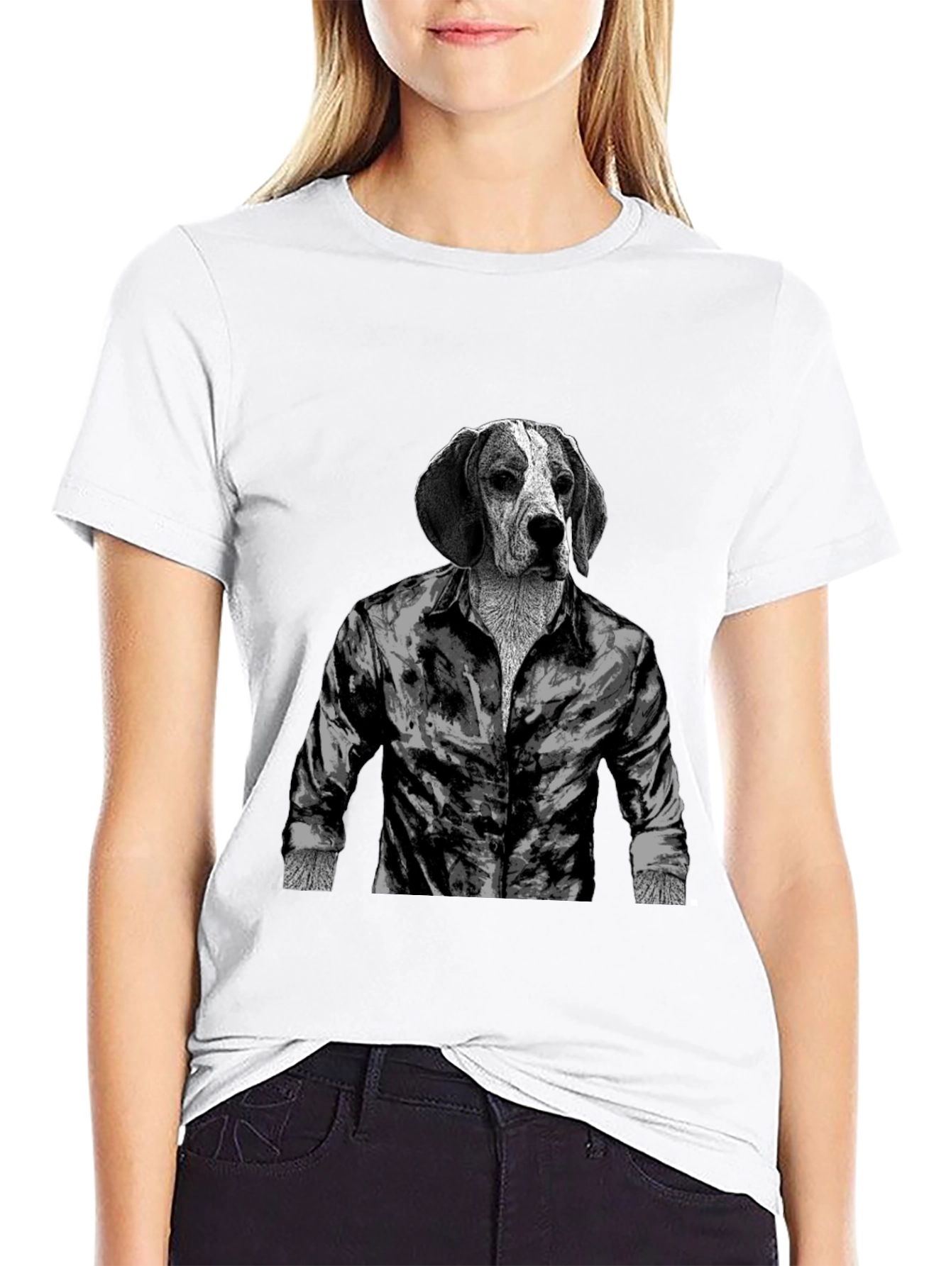 Black Dog-Man T-Shirt: Hound in Button-Down view 9