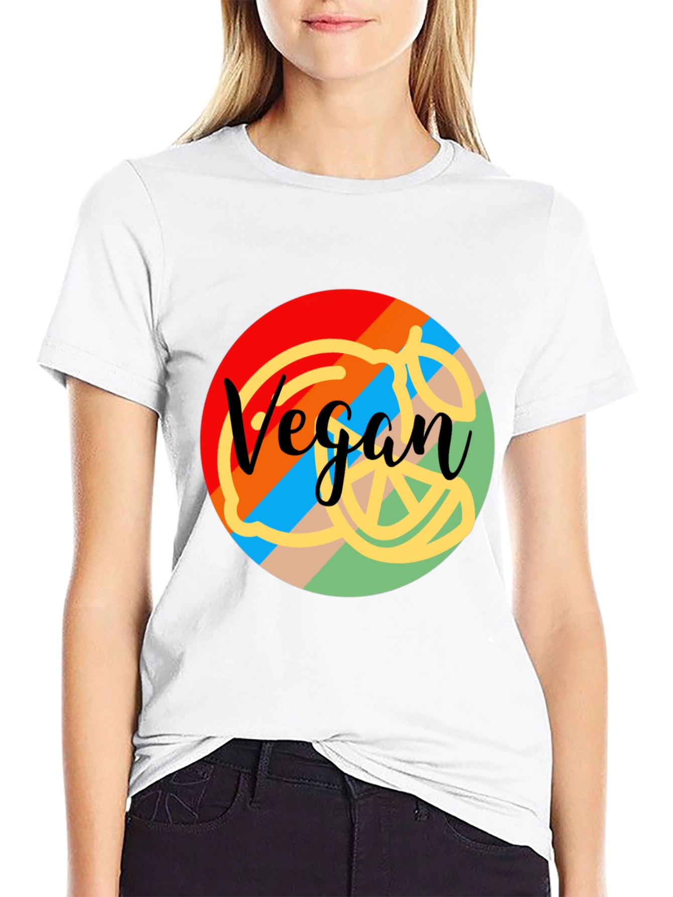 Black Vegan Graphic Tee - Colorful Design view 9