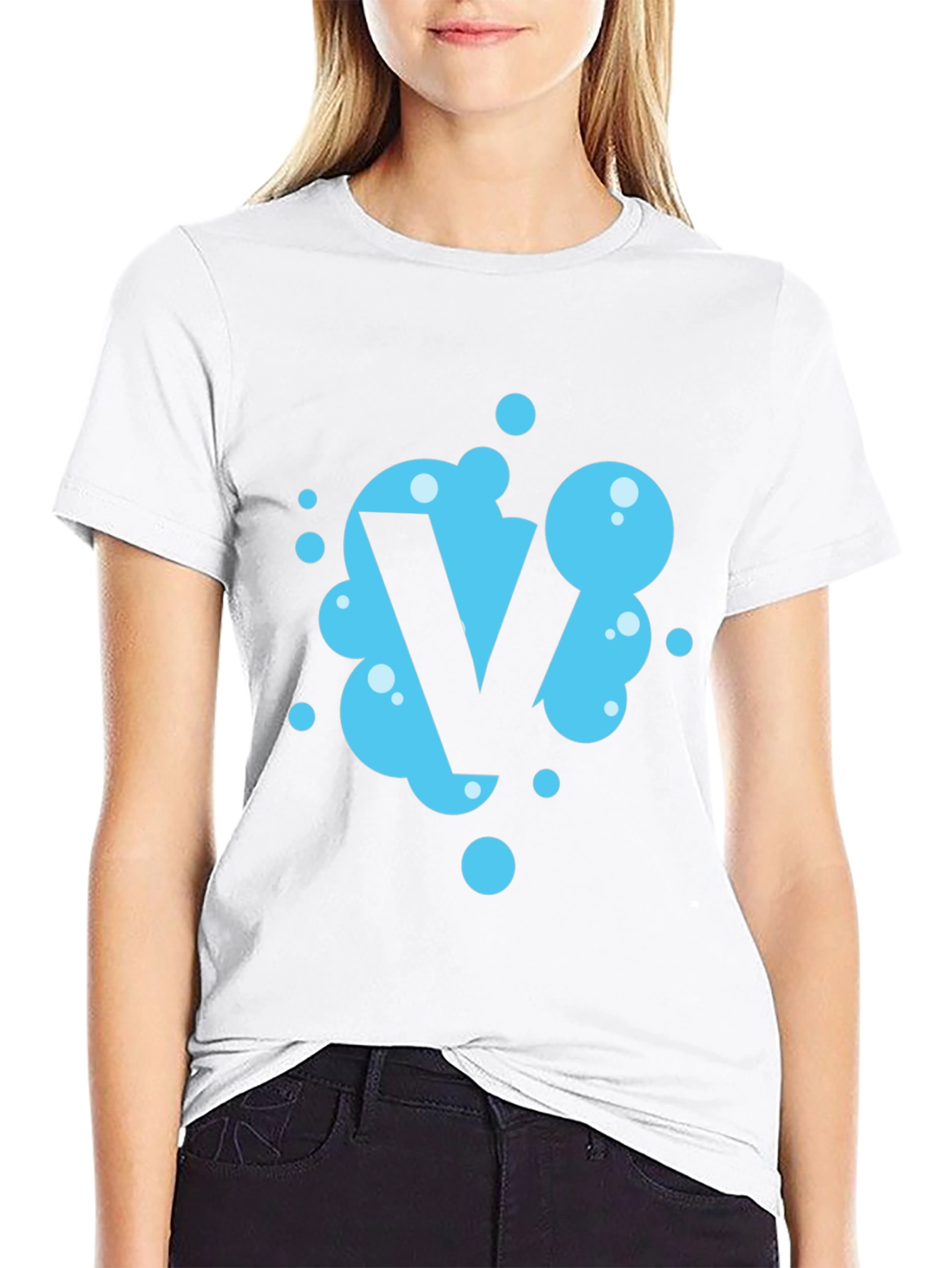 Black Cool Blue Bubble Letter V Black T-Shirt view 9