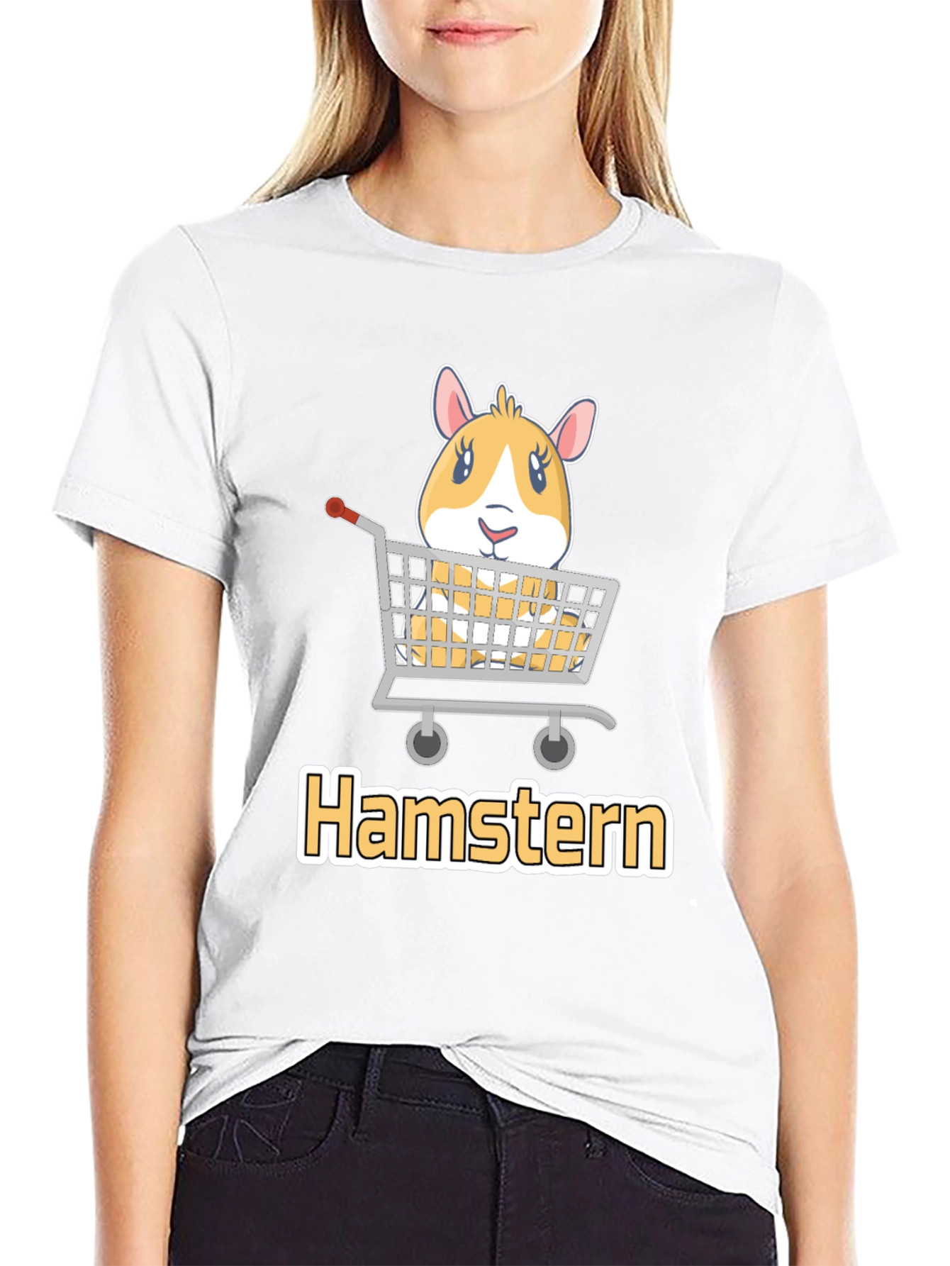 Black Hamstern T-Shirt: Cute Hamster in Shopping Cart Tee view 9
