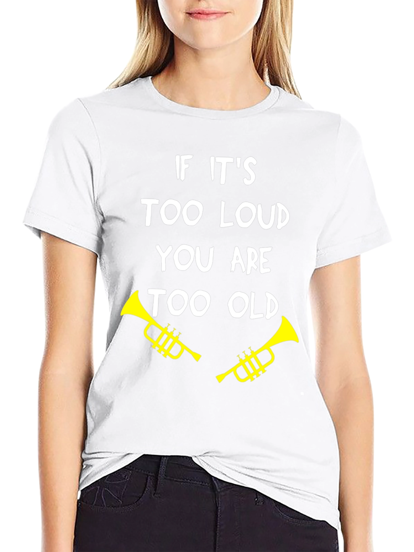 Black Funny "Too Loud, Too Old" Trumpet Graphic Tee view 9