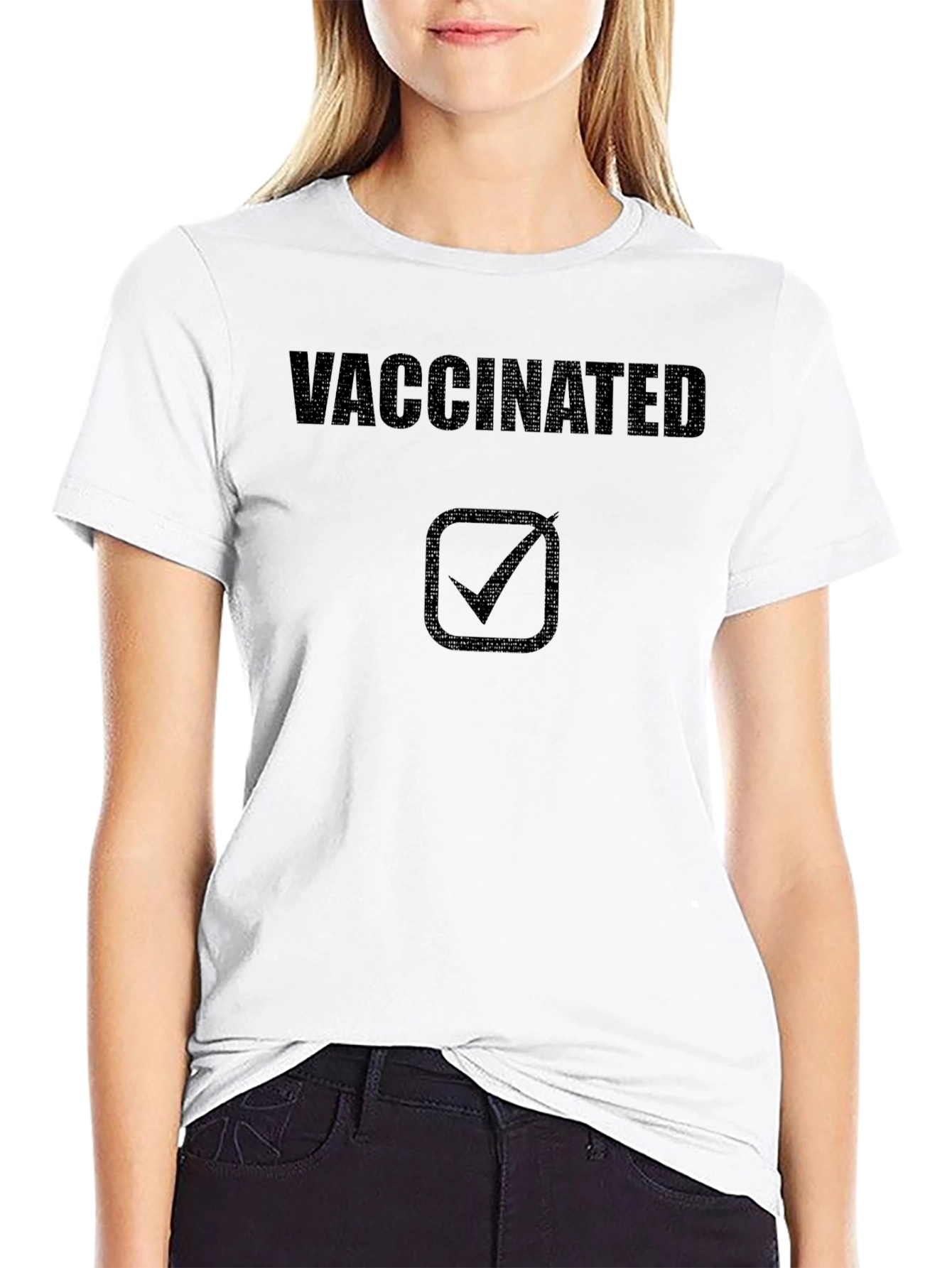 Black Vaccinated Checkmark T-Shirt - Stand for Public Health! view 9