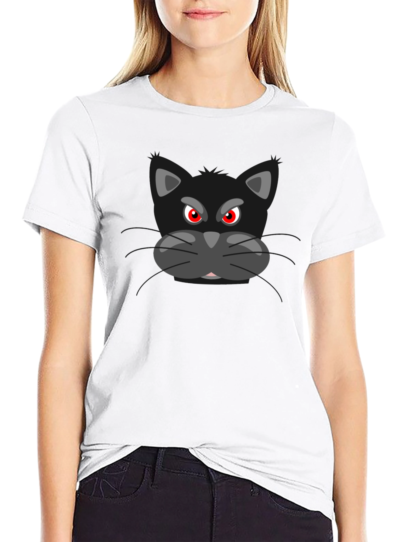 Black Angry Cat Graphic Black T-Shirt view 9
