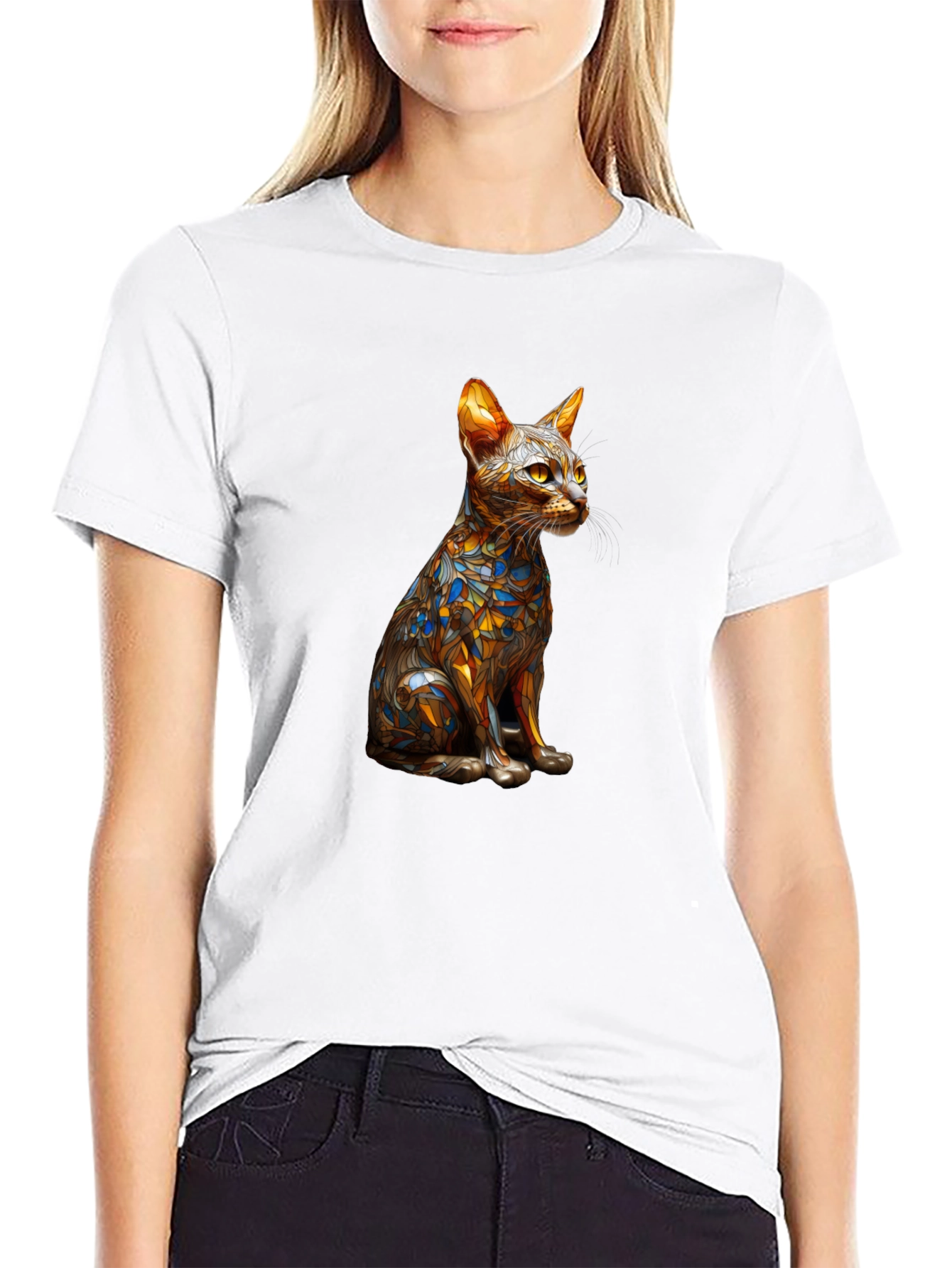 Black Abstract Cat Art T-Shirt view 9