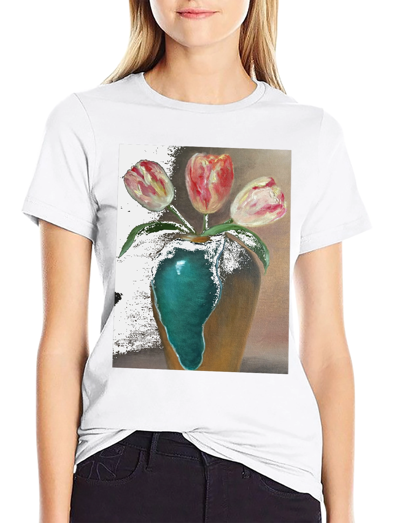 Black Tulip Vase Graphic Tee - Unique Floral Design view 9