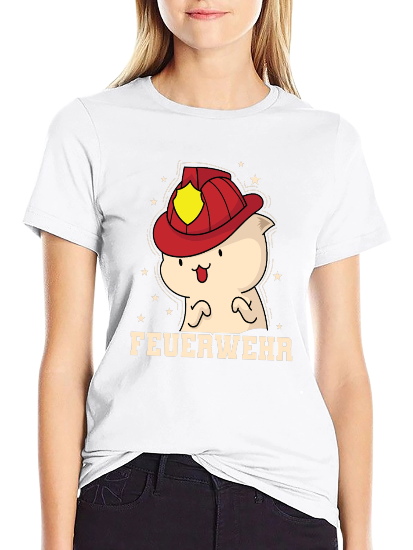 Black Cartoon Firefighter T-Shirt view 9