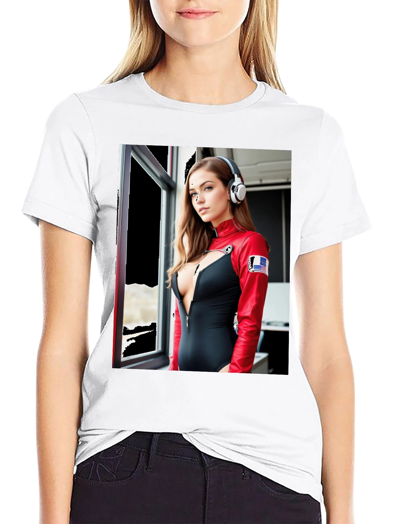 Black Black T-Shirt with Futuristic Woman Graphic view 9