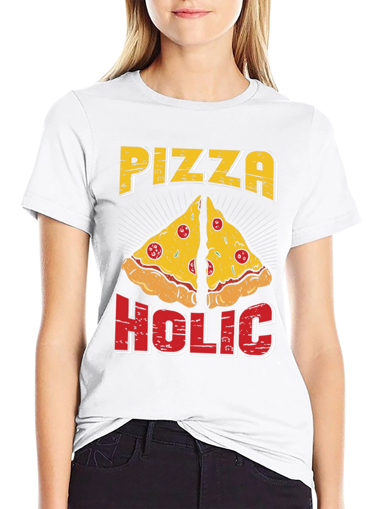 Black Pizza Holic T-Shirt - Funny Graphic Tee view 9