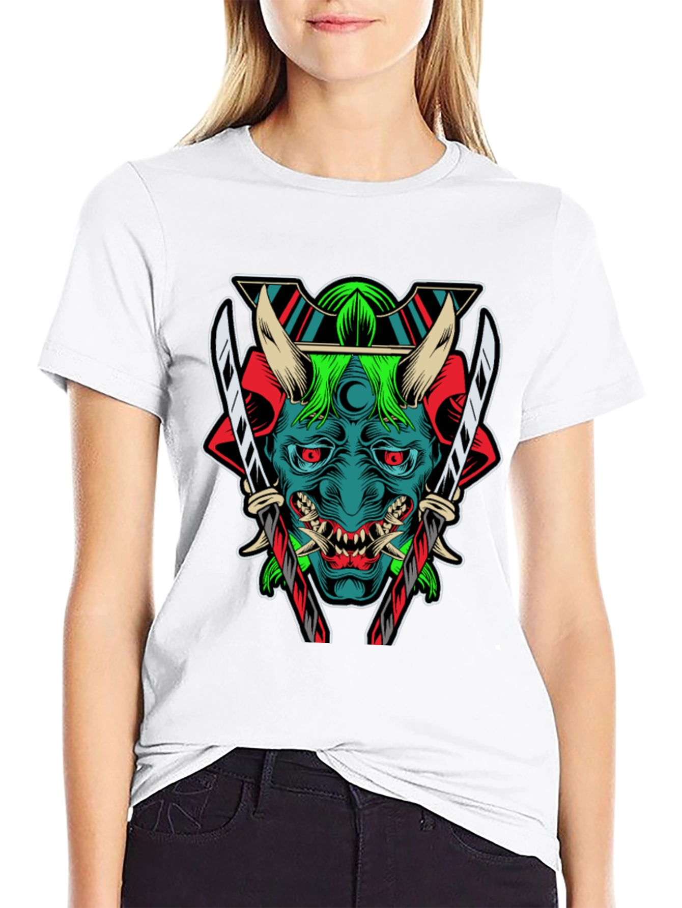 Black Samurai Demon Graphic Print T-Shirt view 9