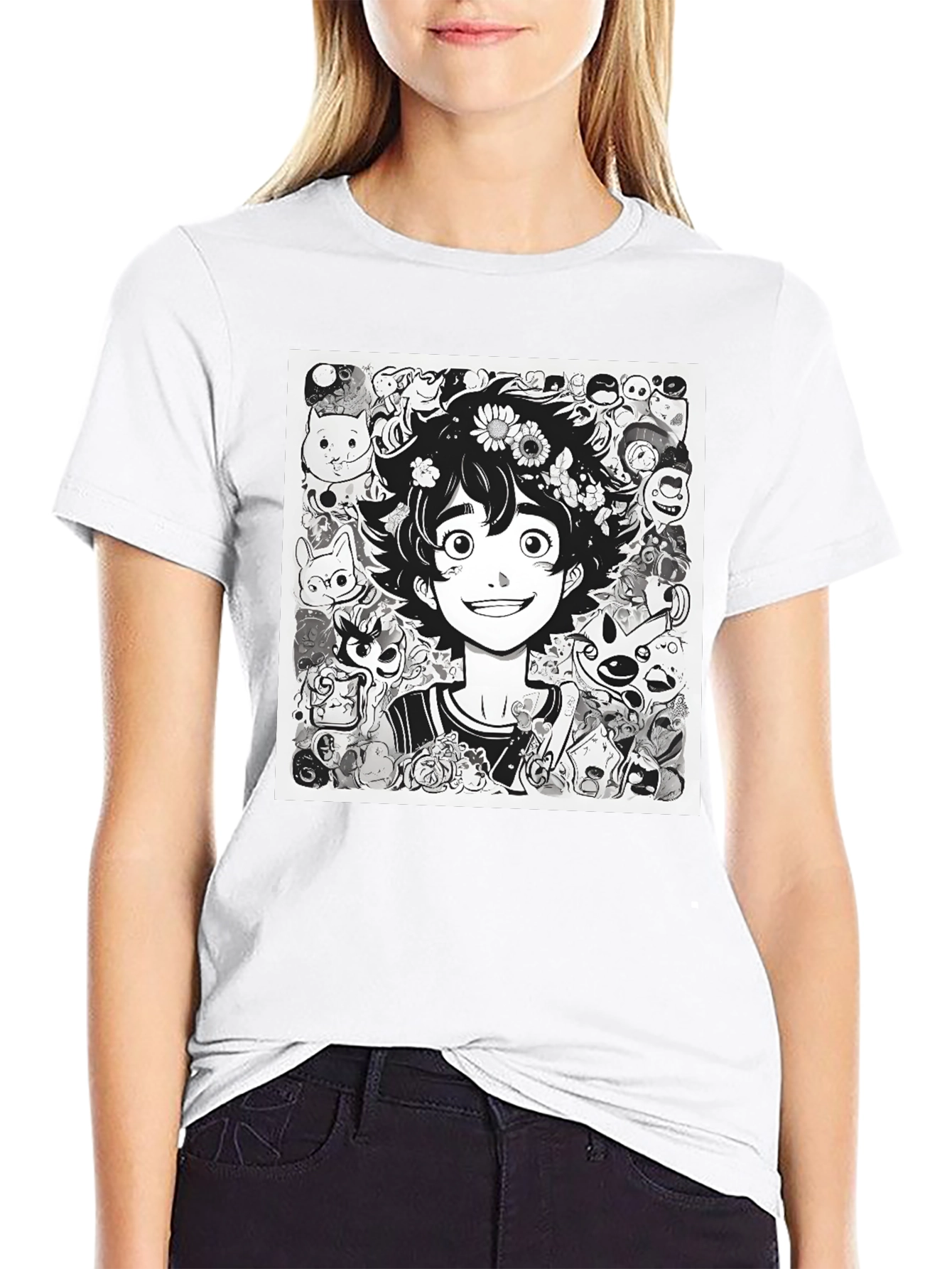 Anime Character Graphic Print Black Tee - 9
