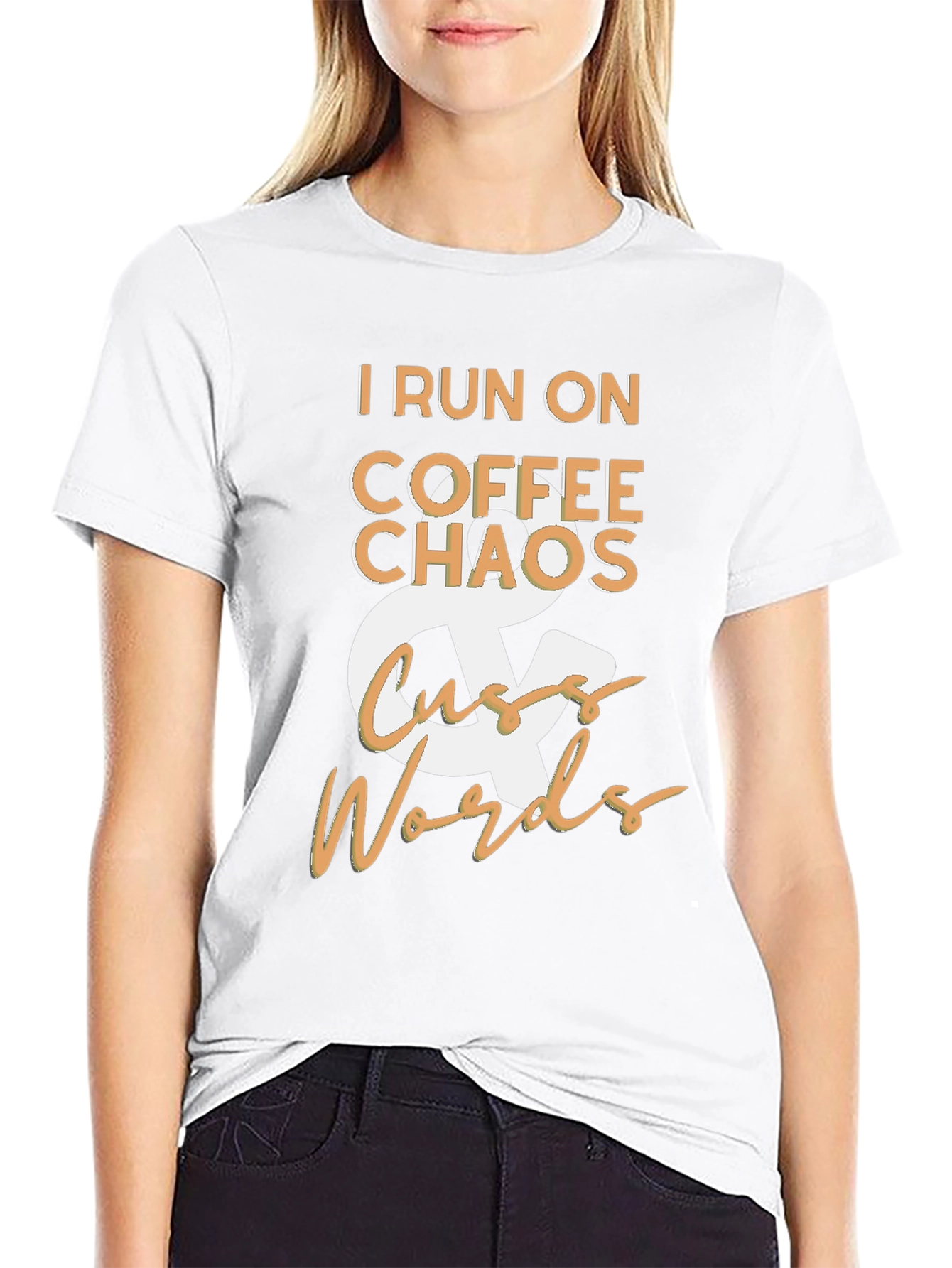 Black I Run On Coffee Chaos & Cuss Words Black T-Shirt view 9
