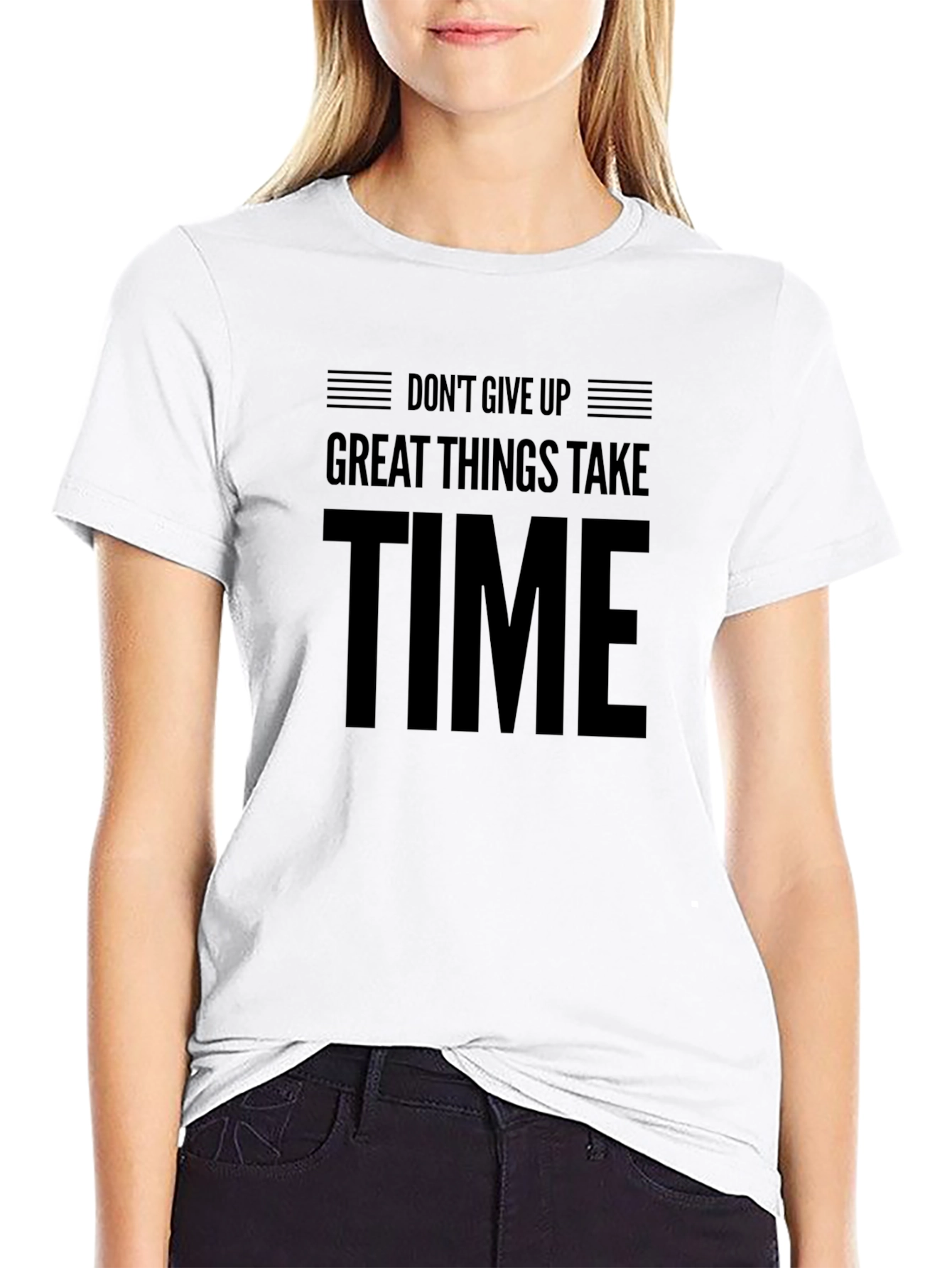 Black Motivational Black T-Shirt - "Don't Give Up, Great Things Take Time" view 9