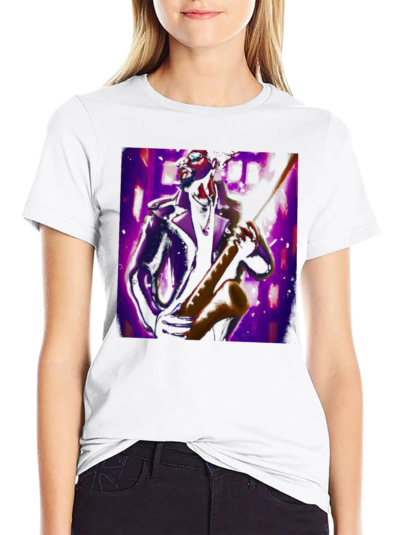 Black Jazz Saxophone Player Graphic Tee view 9