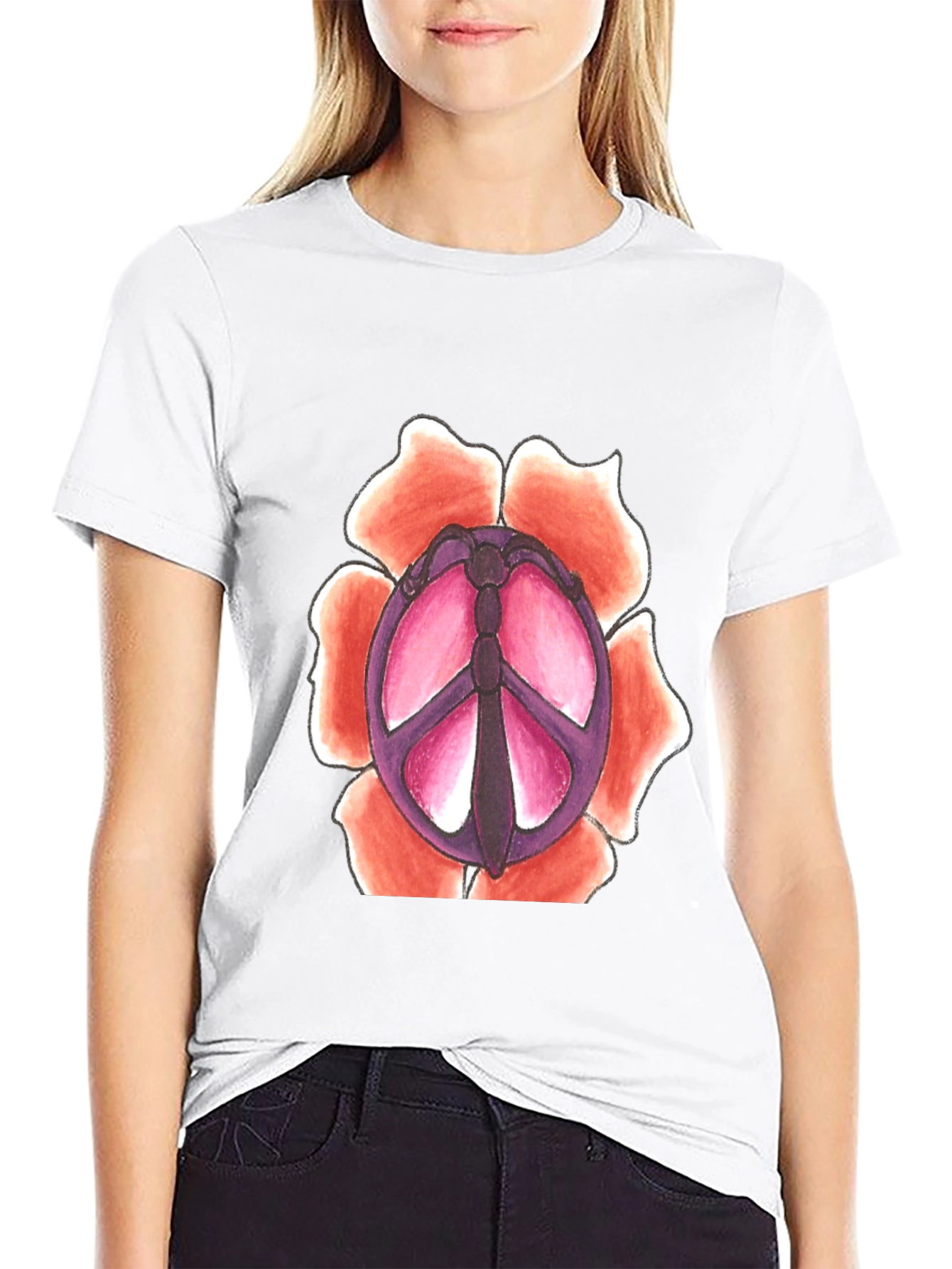 Black Peace Sign Flower Graphic T-Shirt view 9