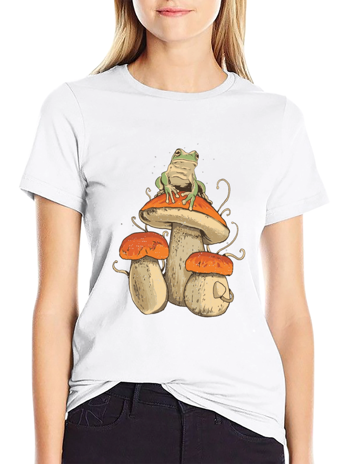 Black Frog on Mushroom T-Shirt - Unique Graphic Tee view 9