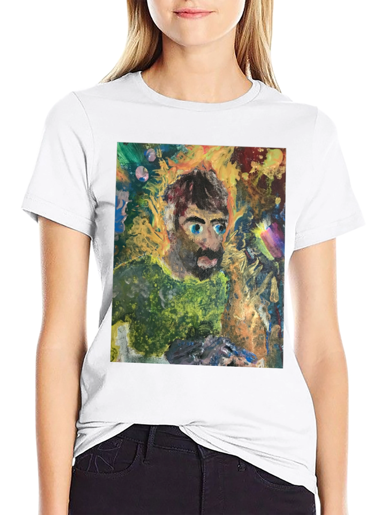 Black Abstract Portrait Graphic Tee - Unique Art Shirt view 9
