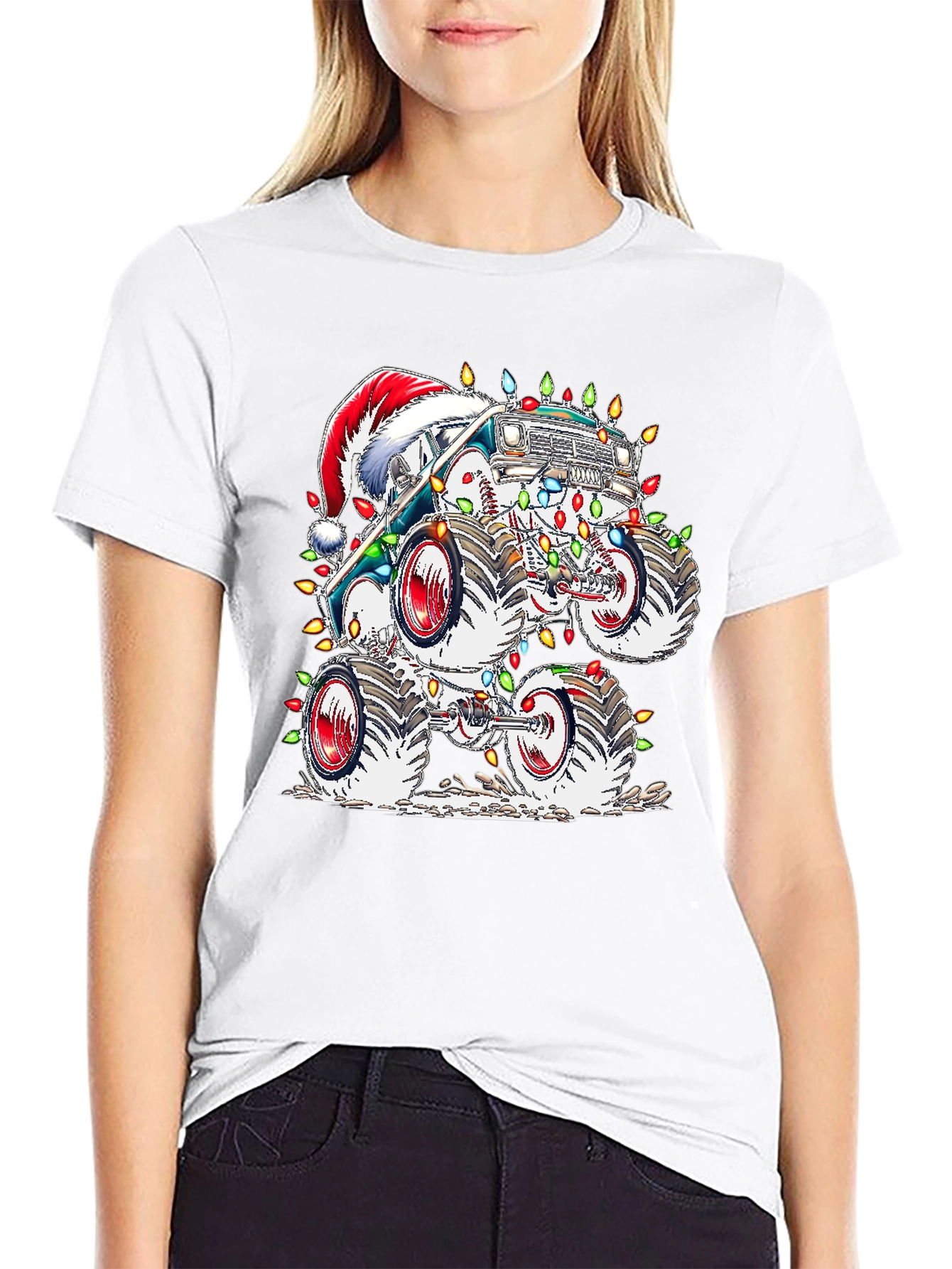 Black Festive Monster Truck Christmas T-Shirt view 9